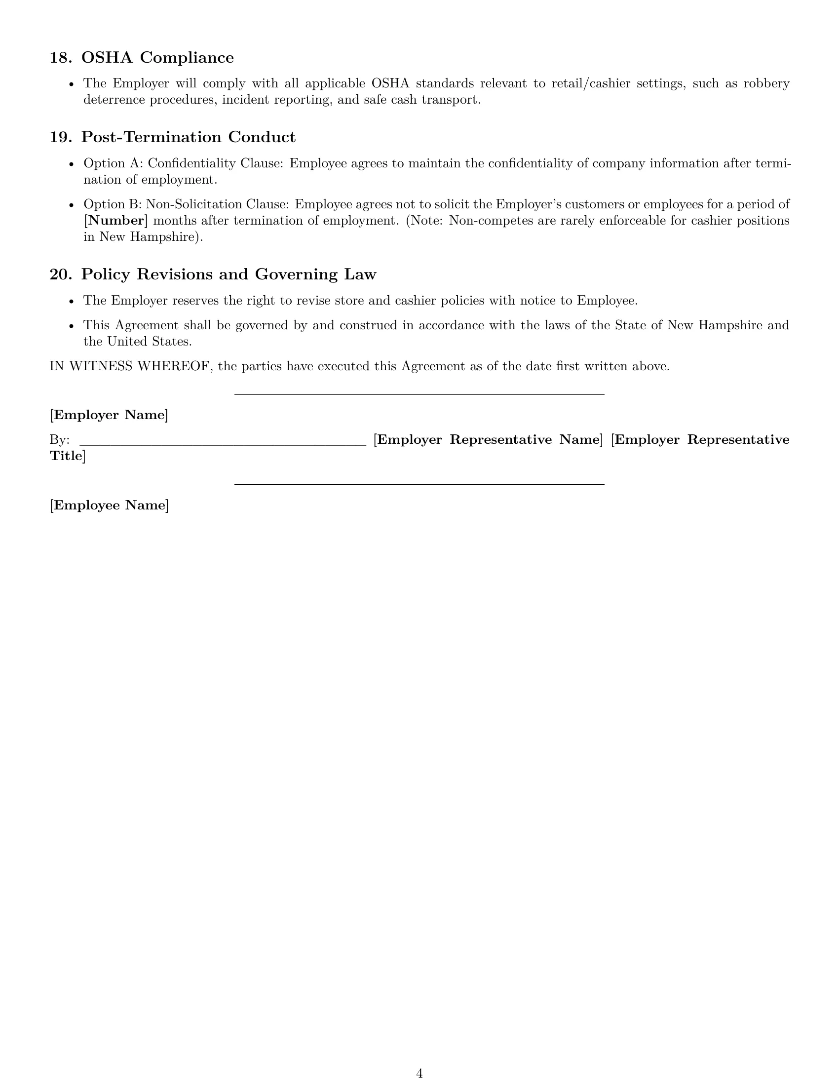 Preview page 4 of Free New Hampshire cashier employment contract template