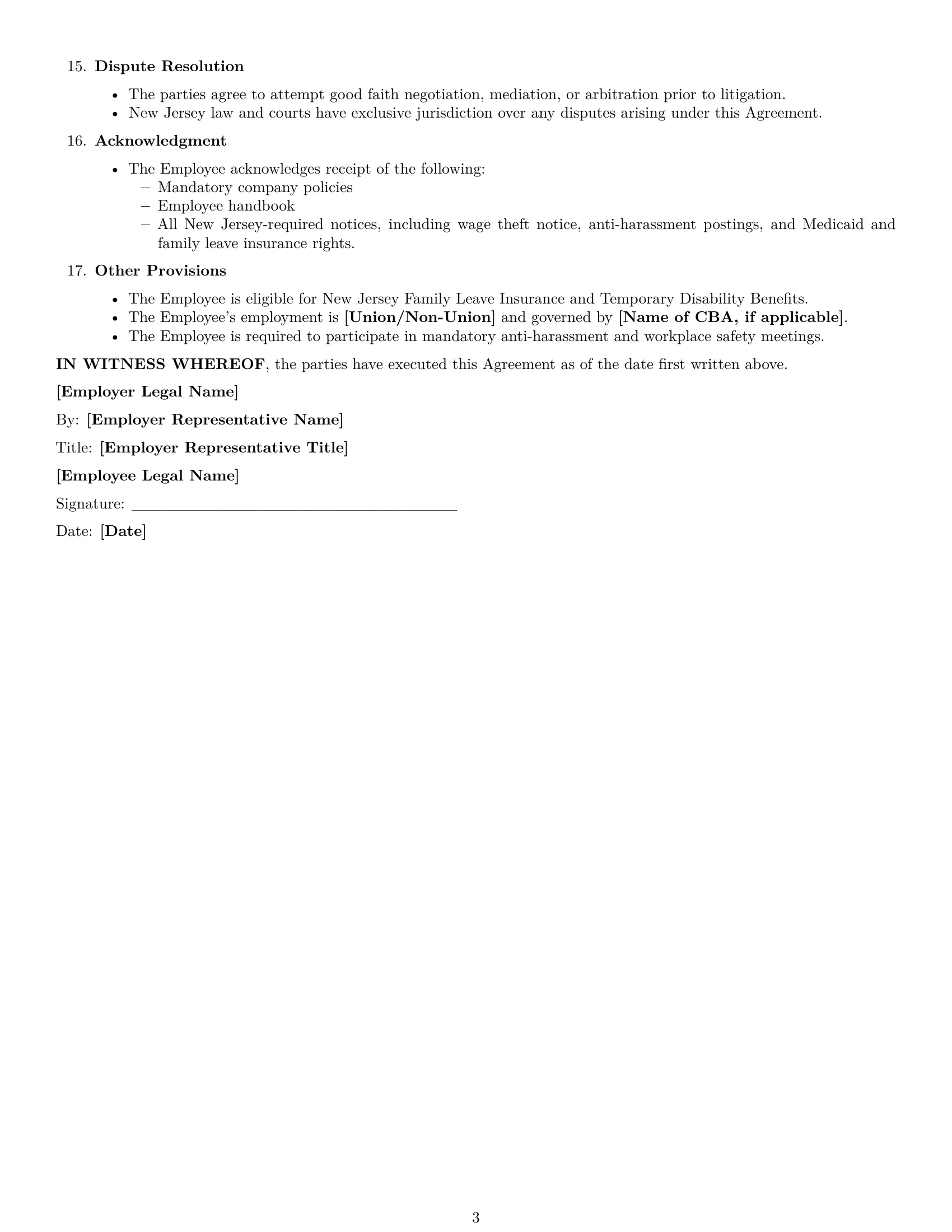 Preview page 3 of Free New Jersey cashier employment contract template