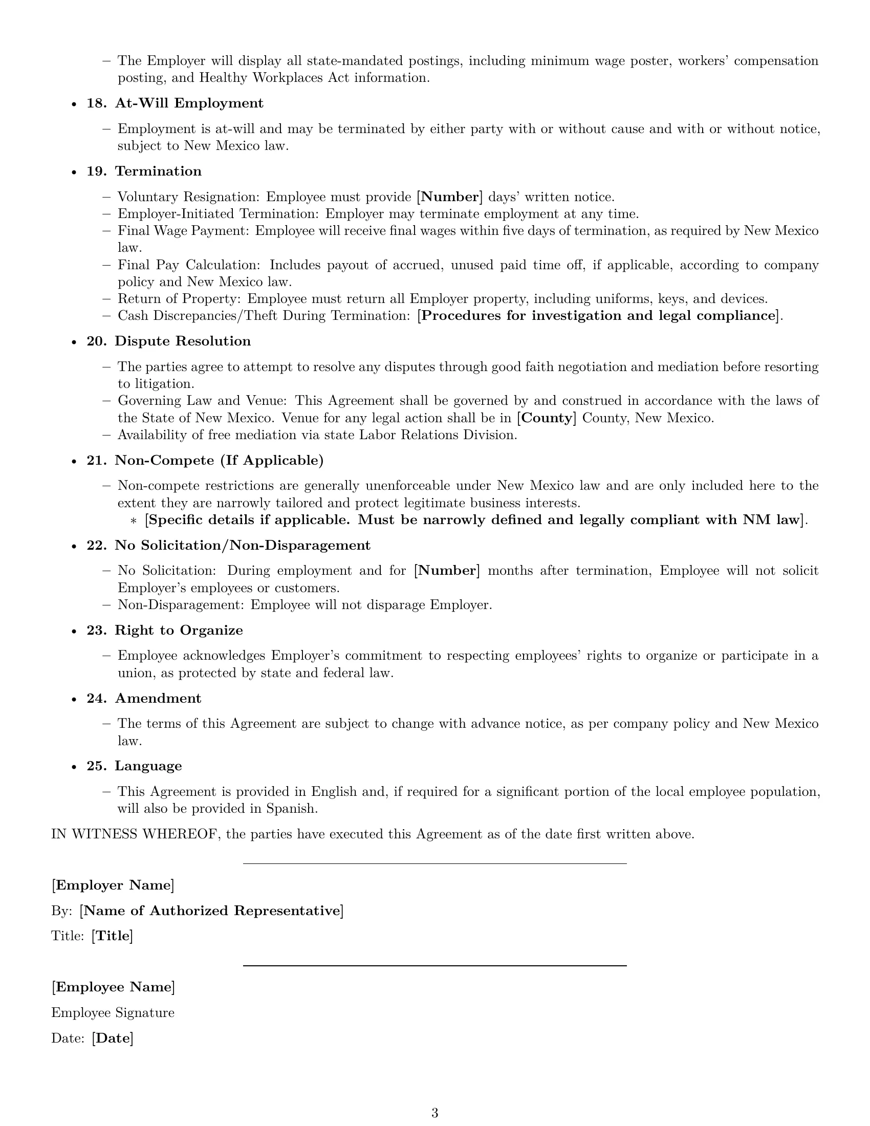 Preview page 3 of Free New Mexico cashier employment contract template