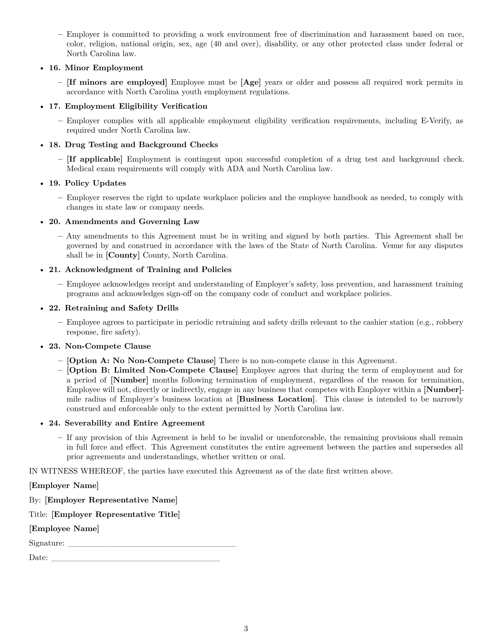 Preview page 3 of Free North Carolina cashier employment contract template