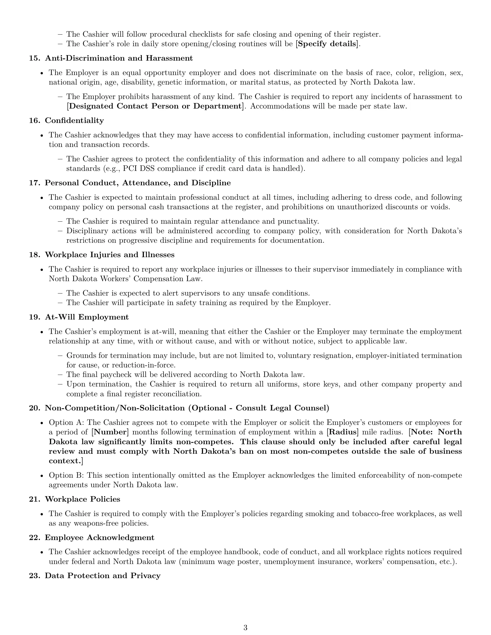 Preview page 3 of Free North Dakota cashier employment contract template