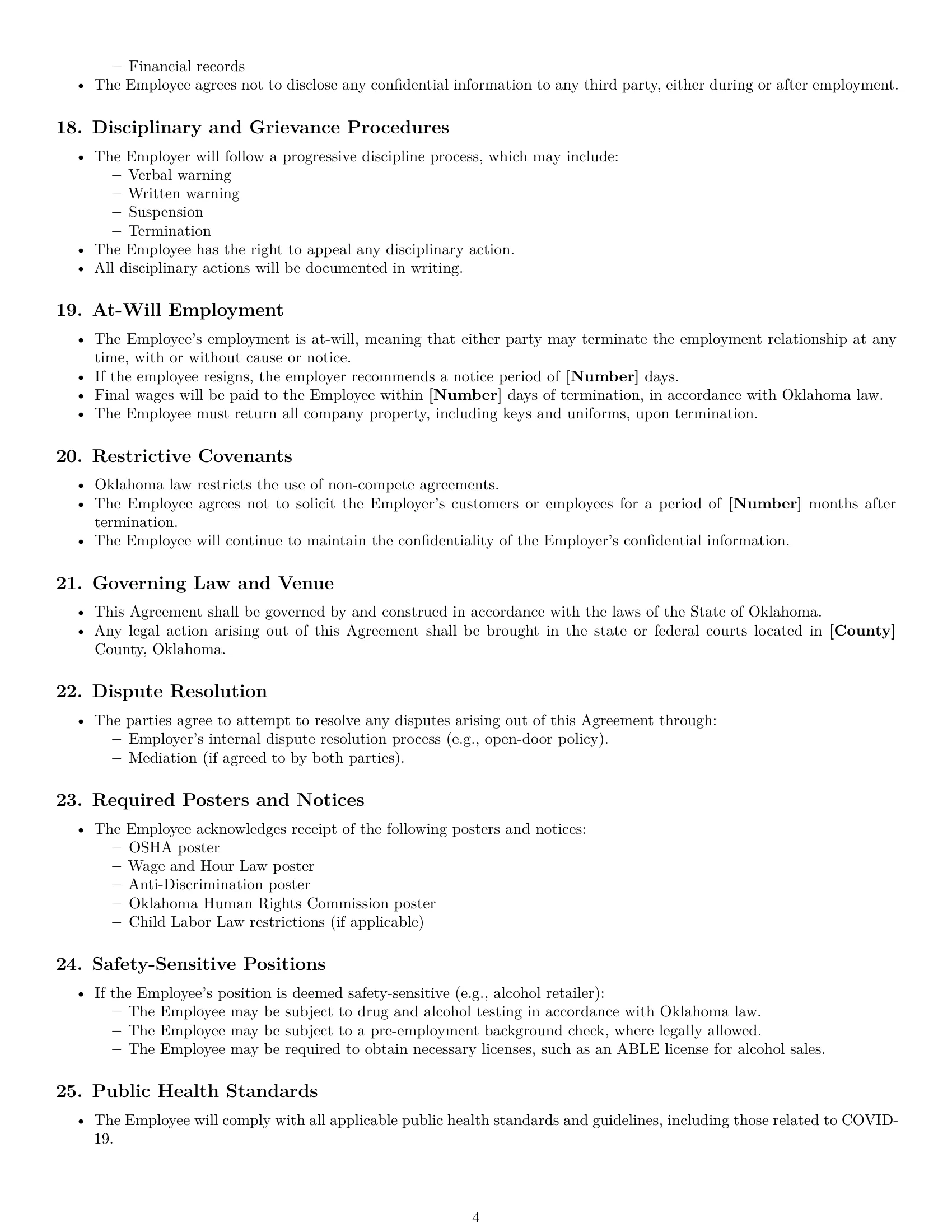 Preview page 4 of Free Oklahoma cashier employment contract template