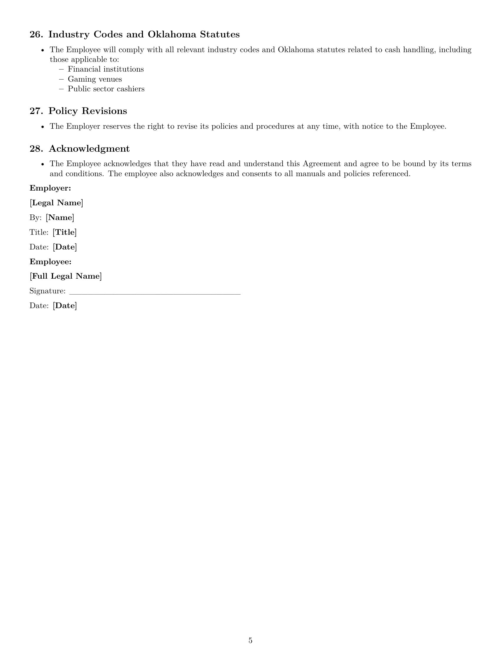 Preview page 5 of Free Oklahoma cashier employment contract template