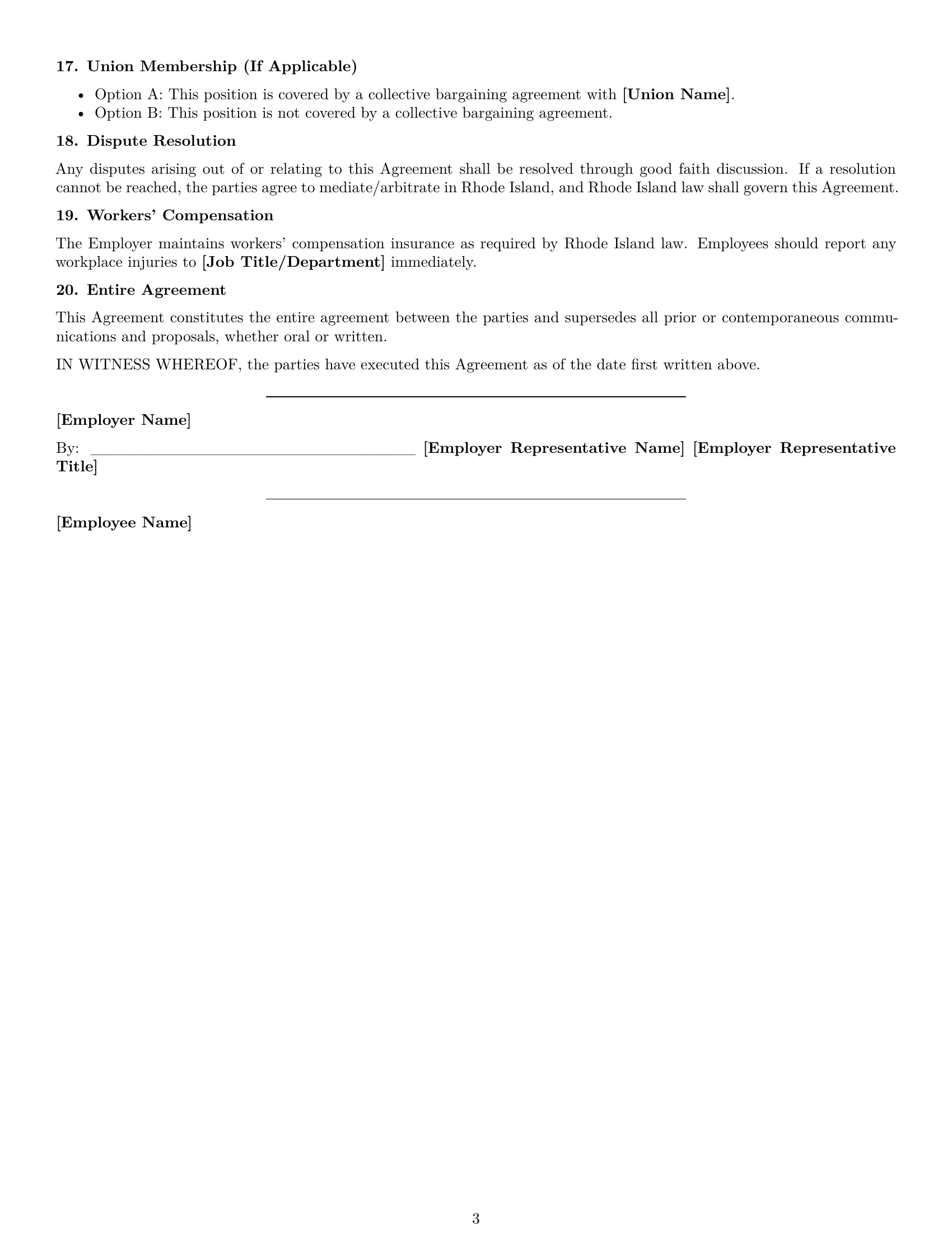 Preview page 3 of Free Rhode Island cashier employment contract template