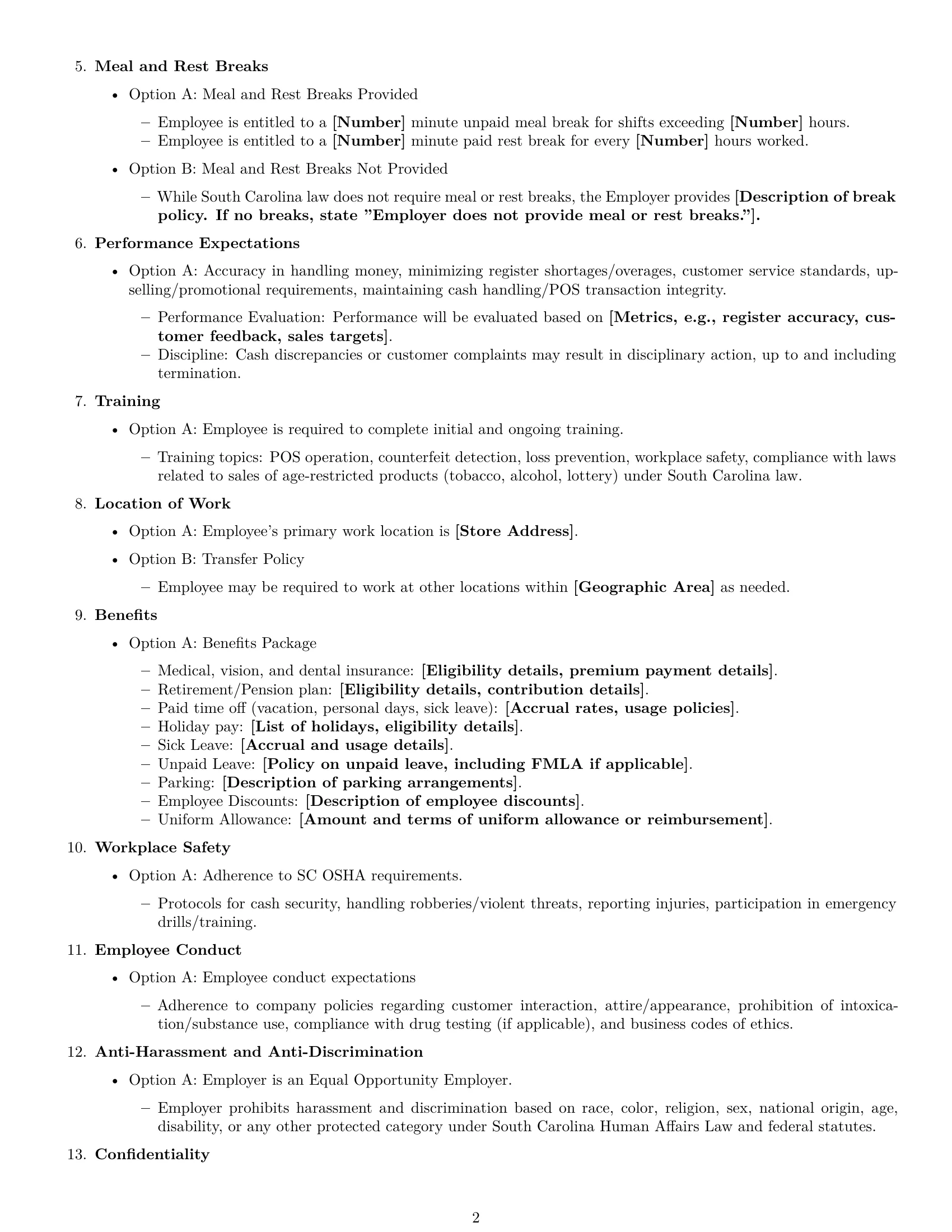 Preview page 2 of Free South Carolina cashier employment contract template