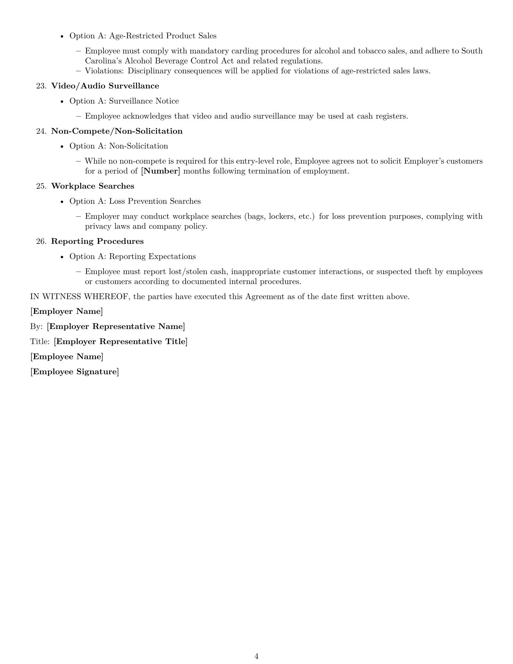 Preview page 4 of Free South Carolina cashier employment contract template