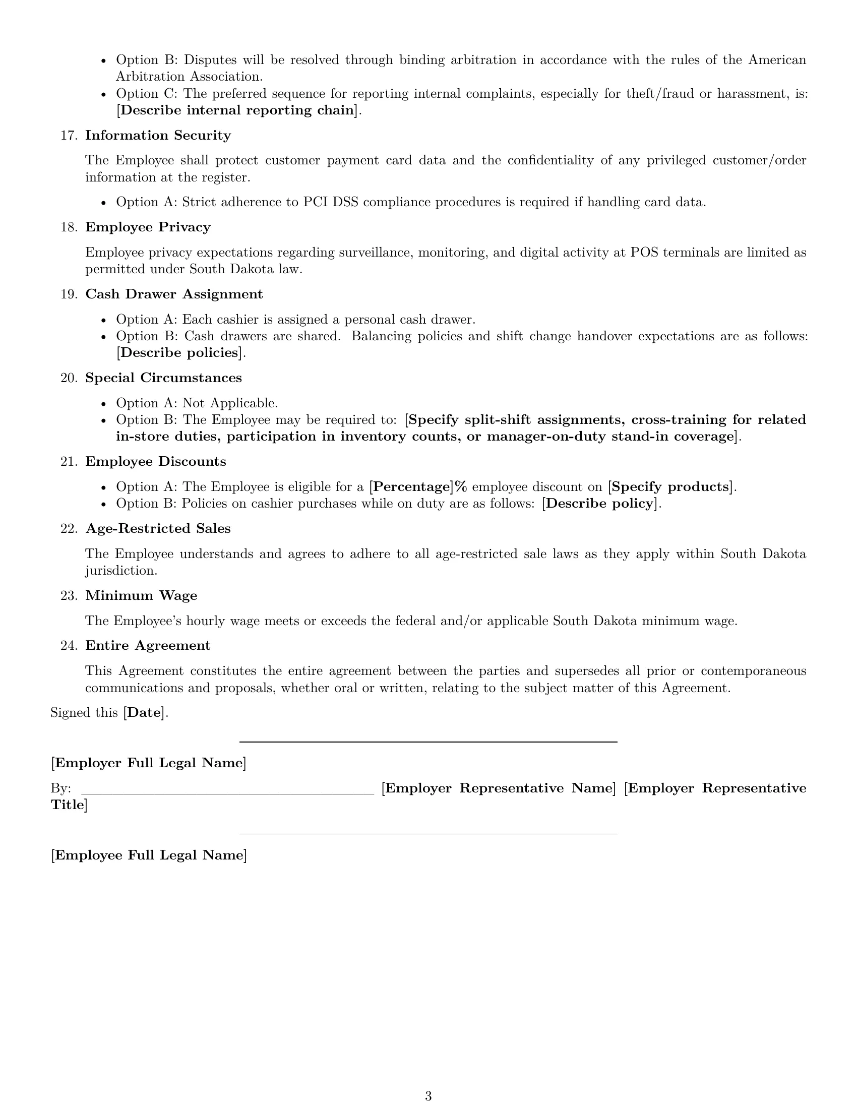 Preview page 3 of Free South Dakota cashier employment contract template