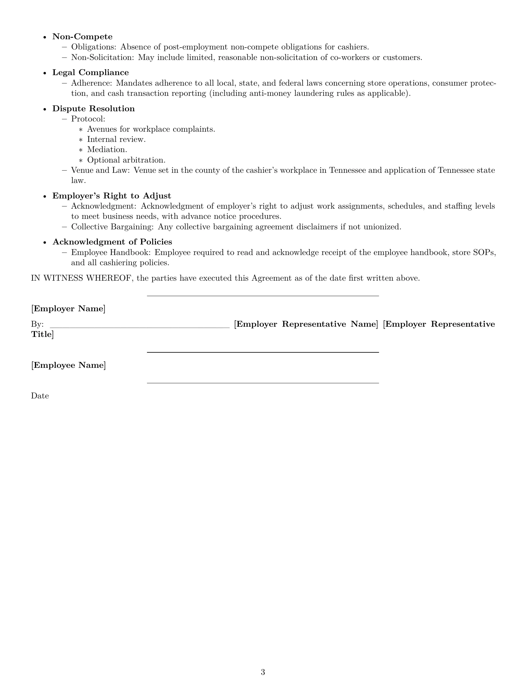 Preview page 3 of Free Tennessee cashier employment contract template