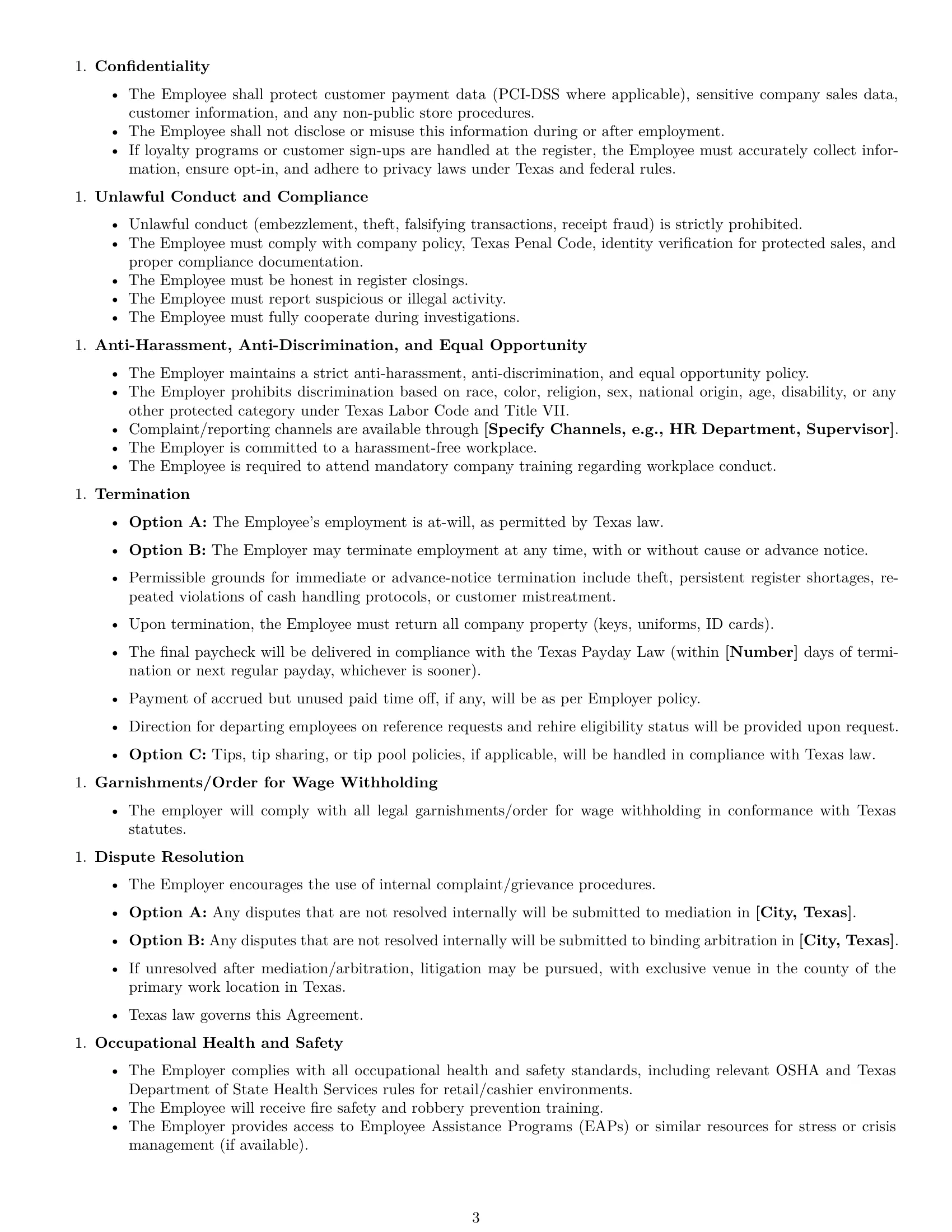 Preview page 3 of Free Texas cashier employment contract template