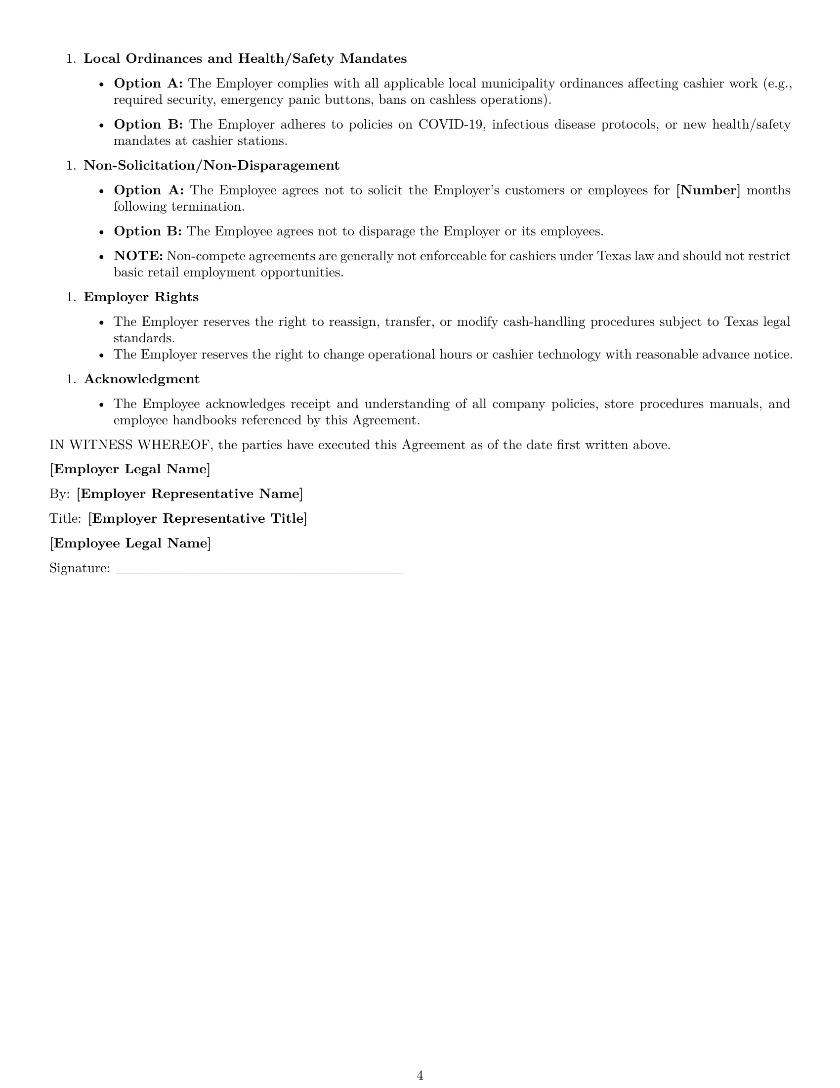 Preview page 4 of Free Texas cashier employment contract template