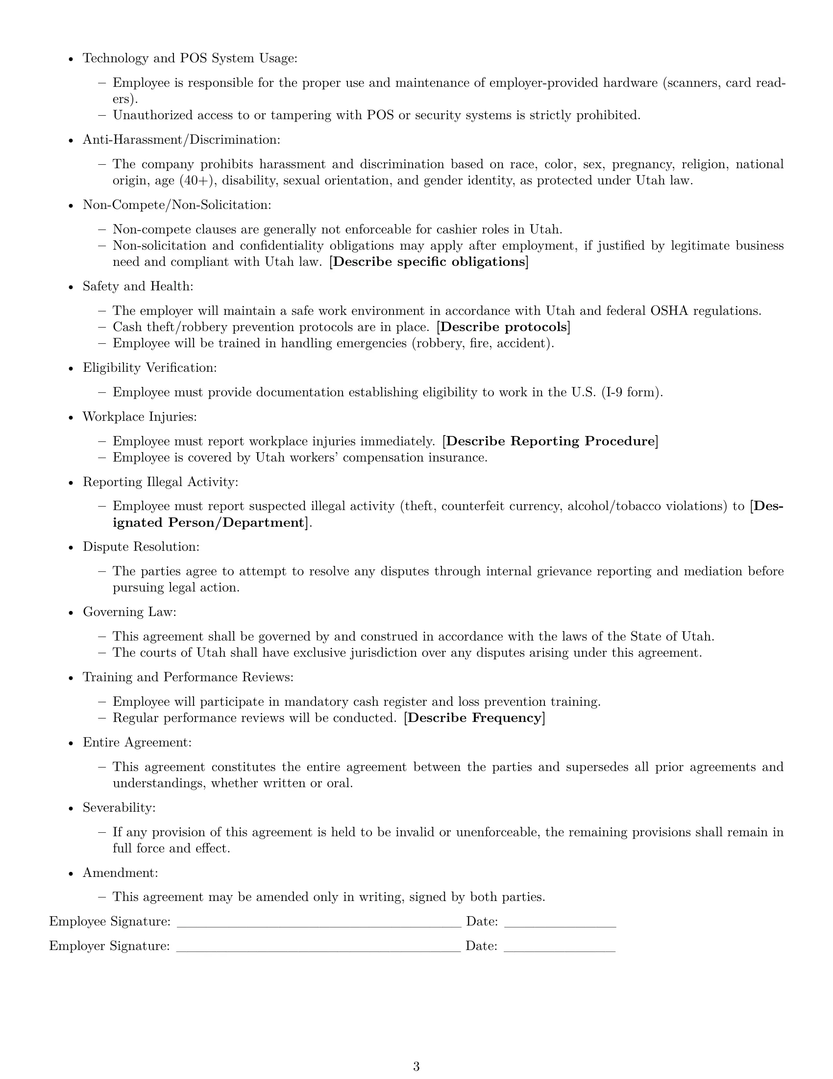 Preview page 3 of Free Utah cashier employment contract template