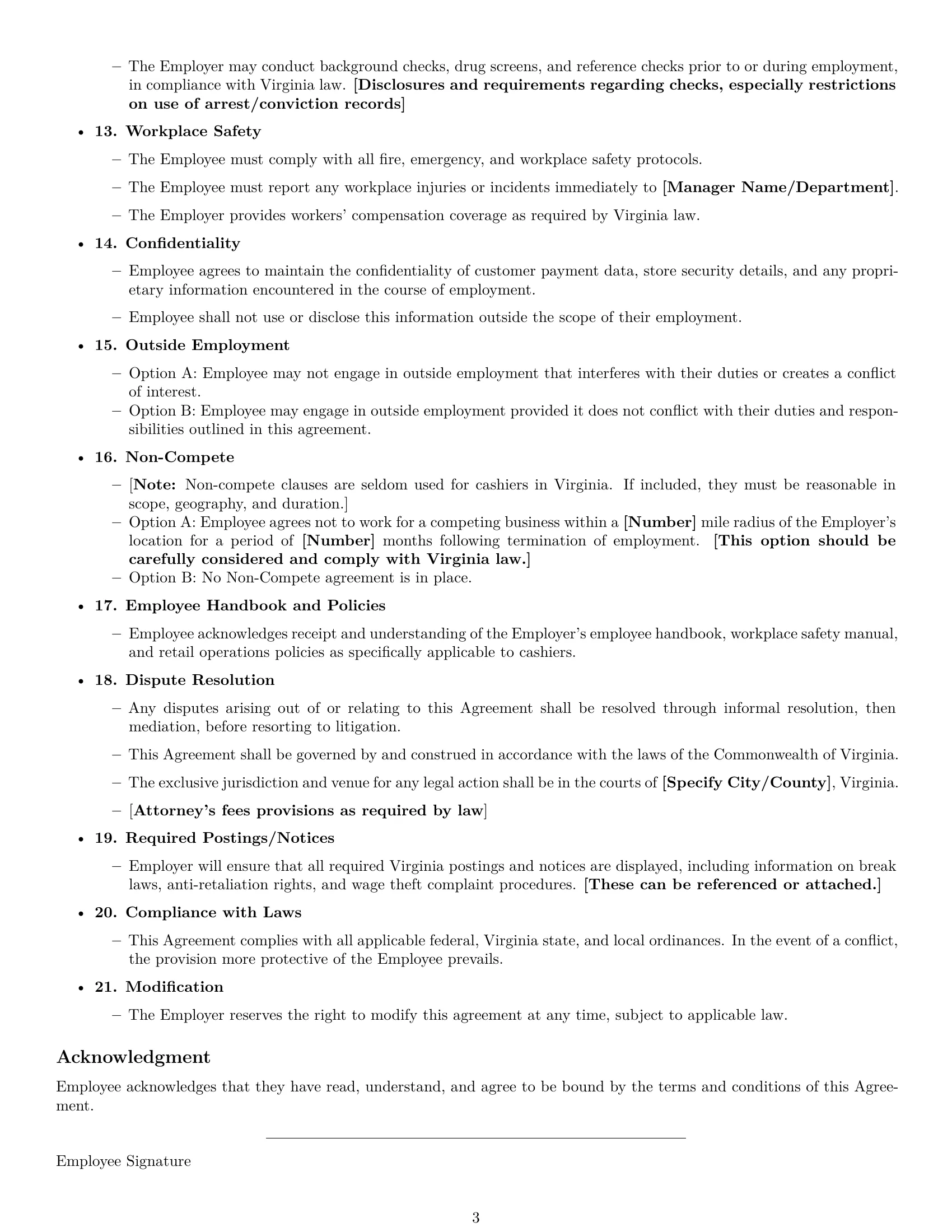 Preview page 3 of Free Virginia cashier employment contract template