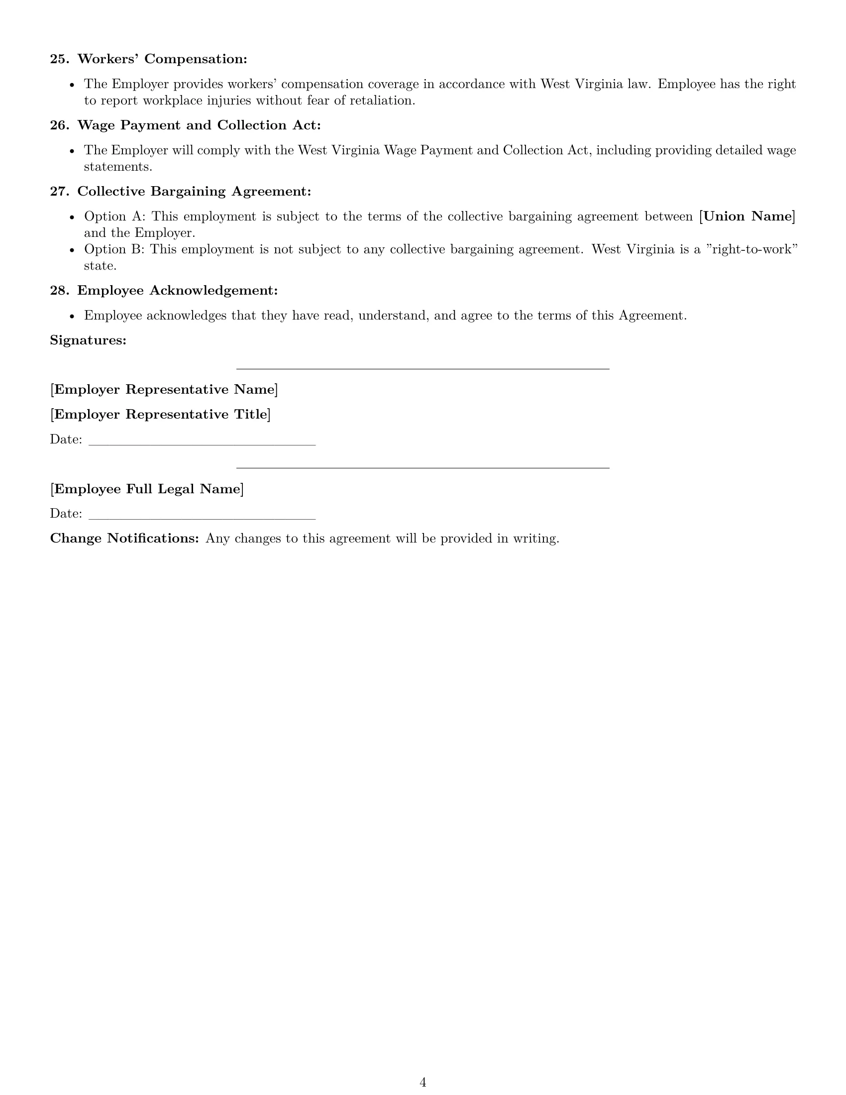Preview page 4 of Free West Virginia cashier employment contract template