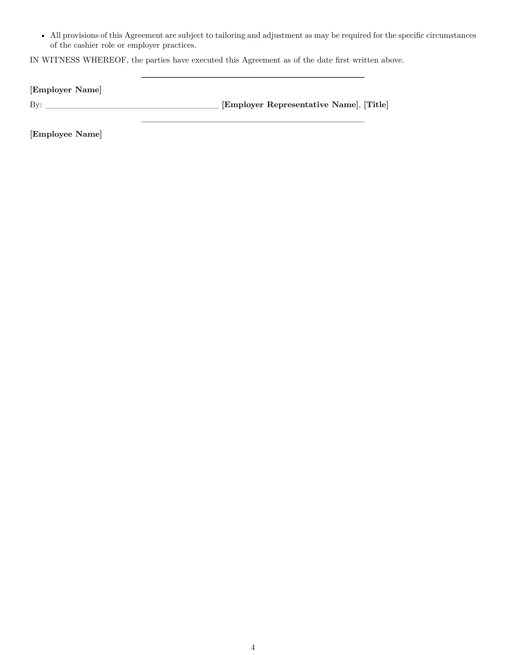 Preview page 4 of Free Wisconsin cashier employment contract template