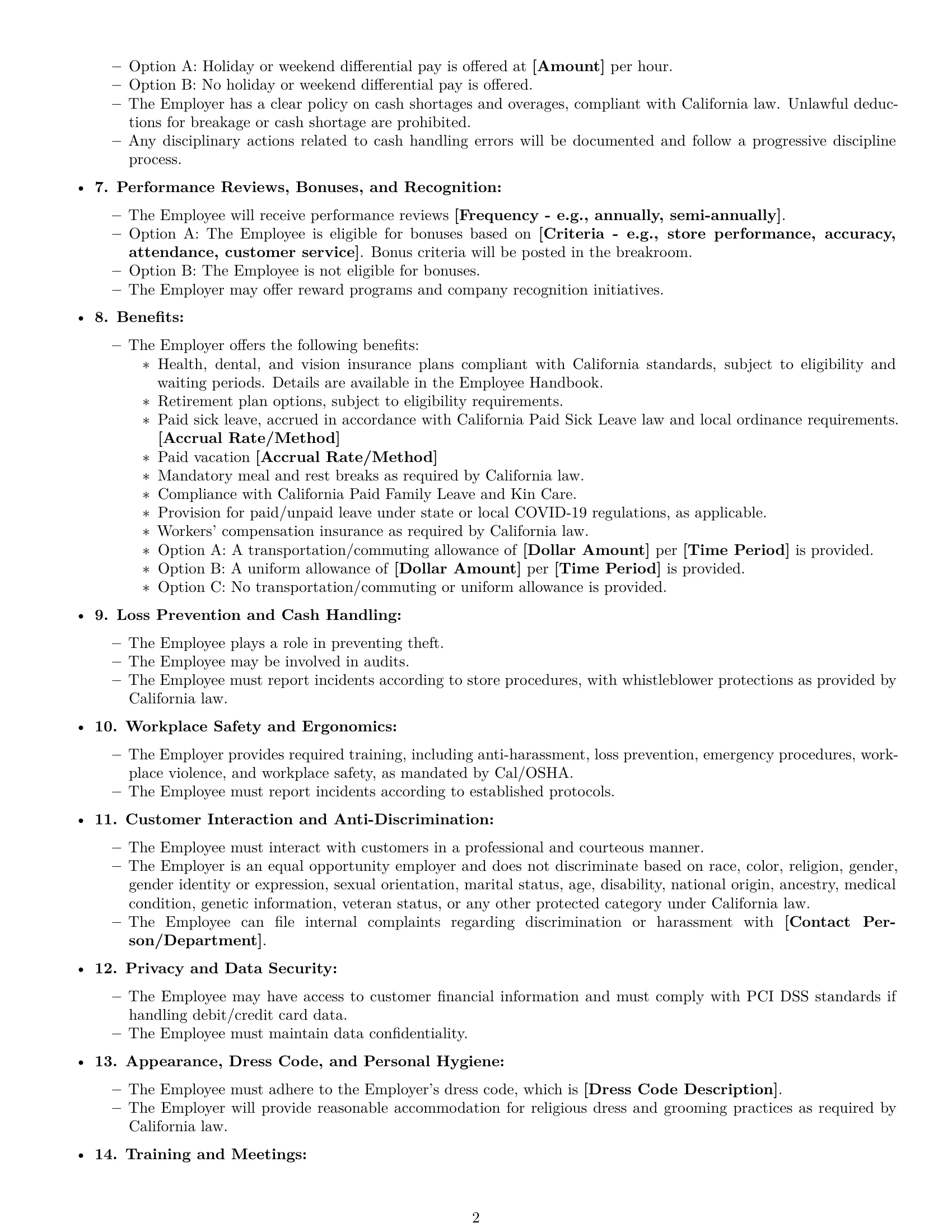 Preview page 2 of Free California cashier employment contract template