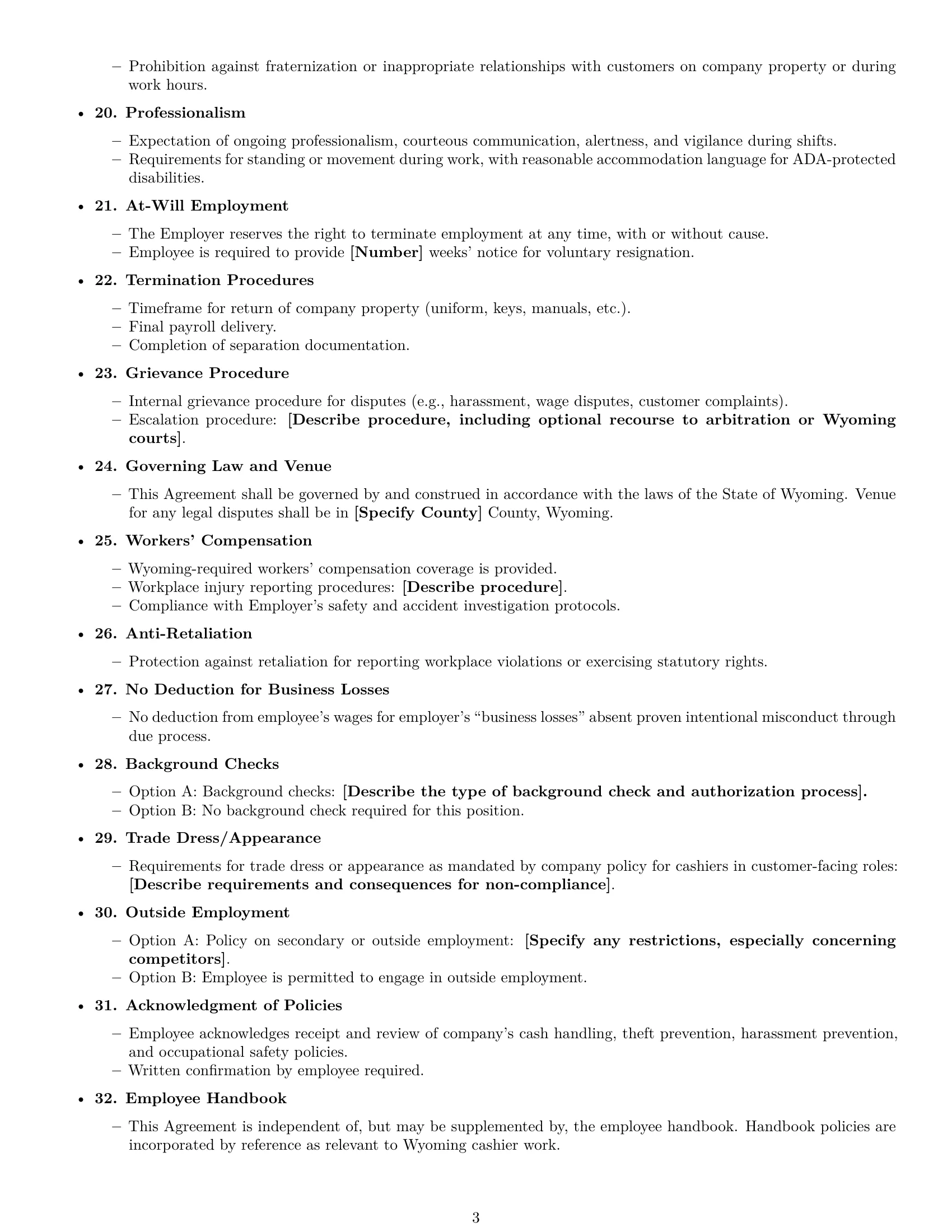 Preview page 3 of Free Wyoming cashier employment contract template