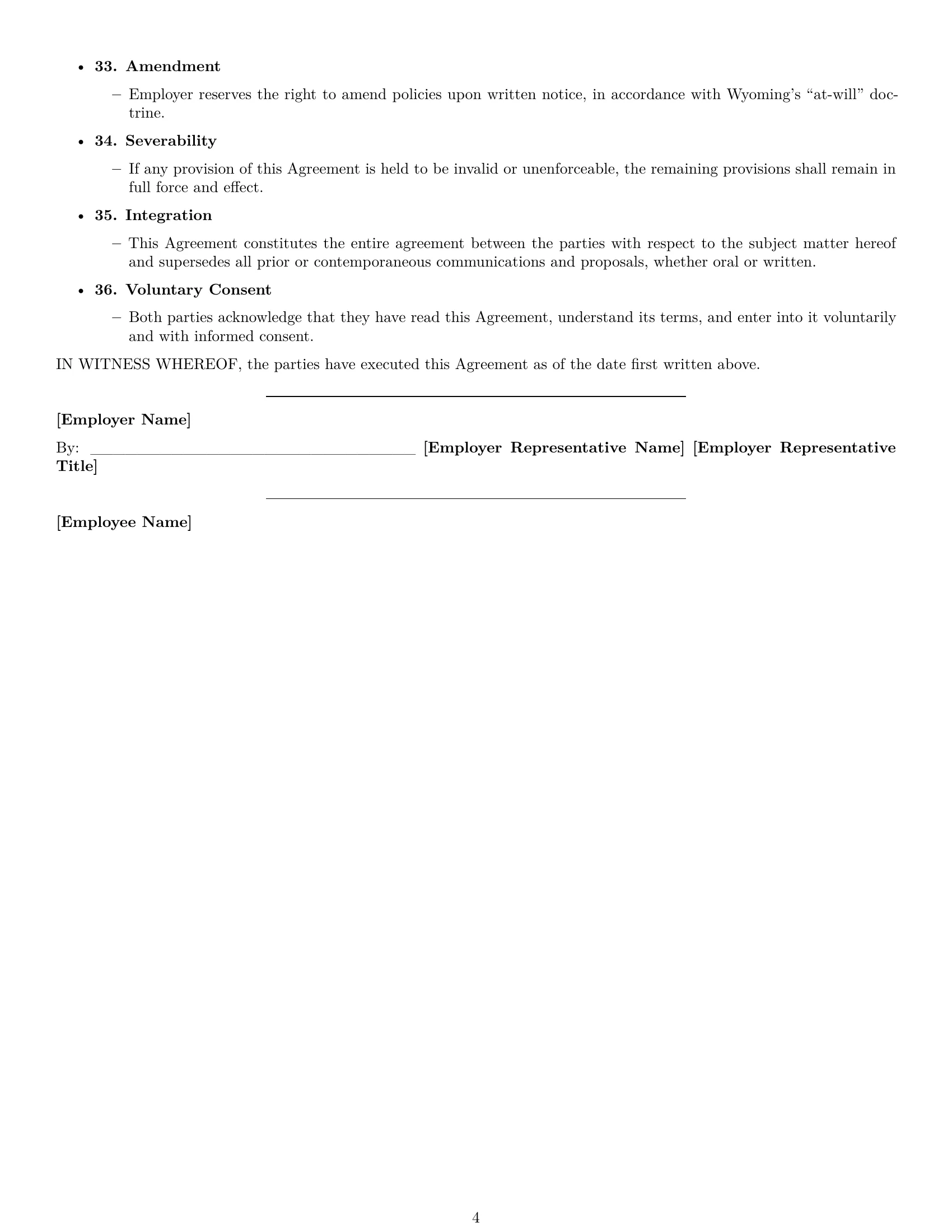 Preview page 4 of Free Wyoming cashier employment contract template