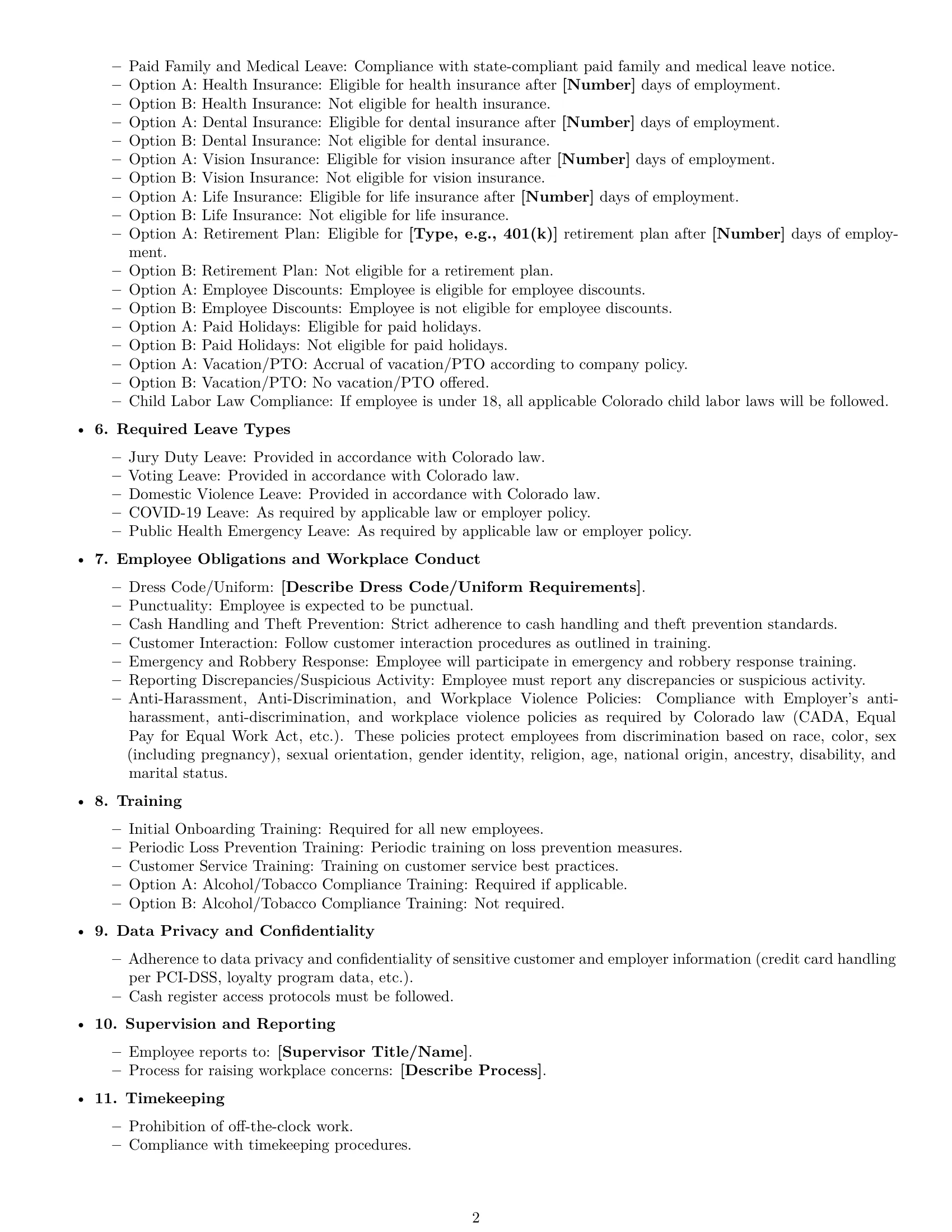 Preview page 2 of Free Colorado cashier employment contract template