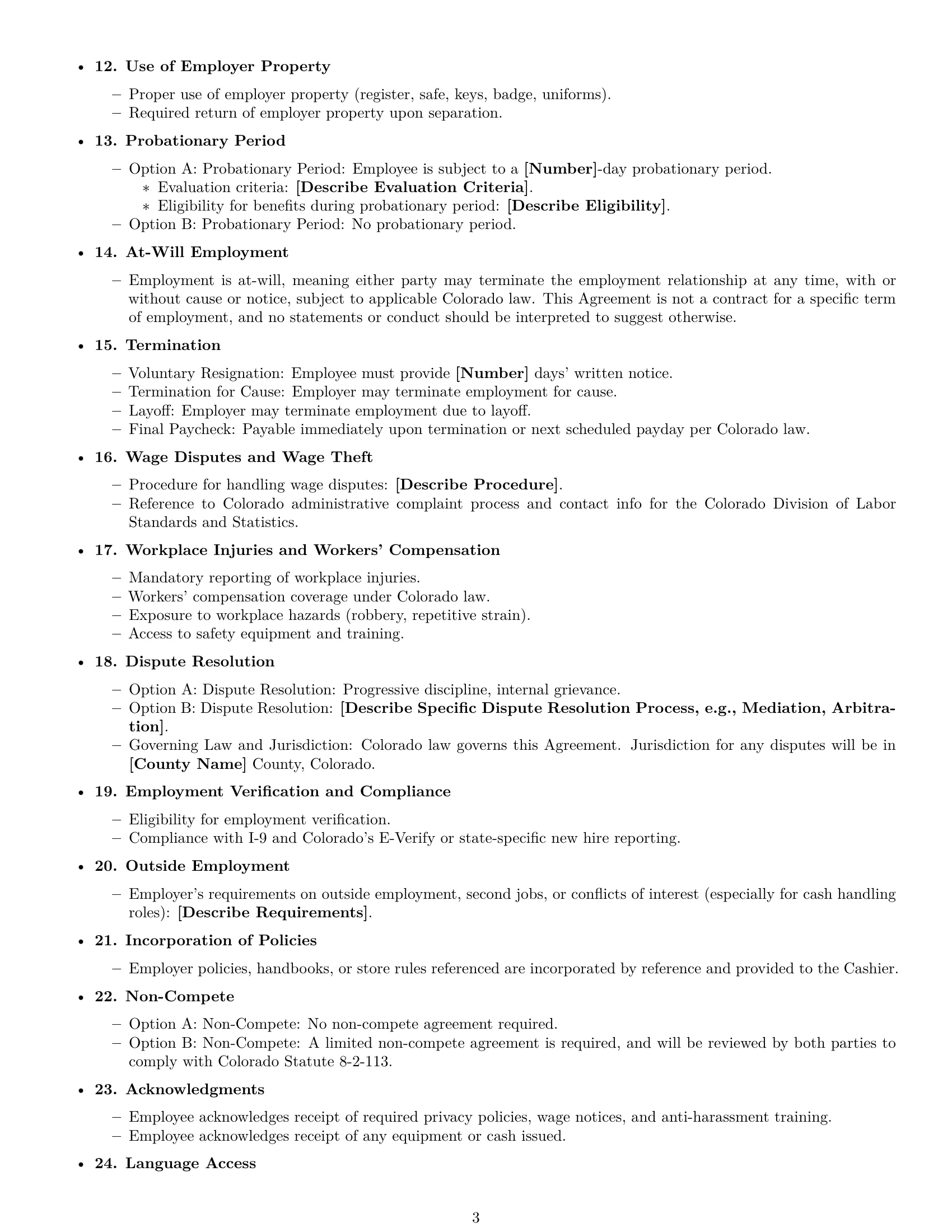 Preview page 3 of Free Colorado cashier employment contract template