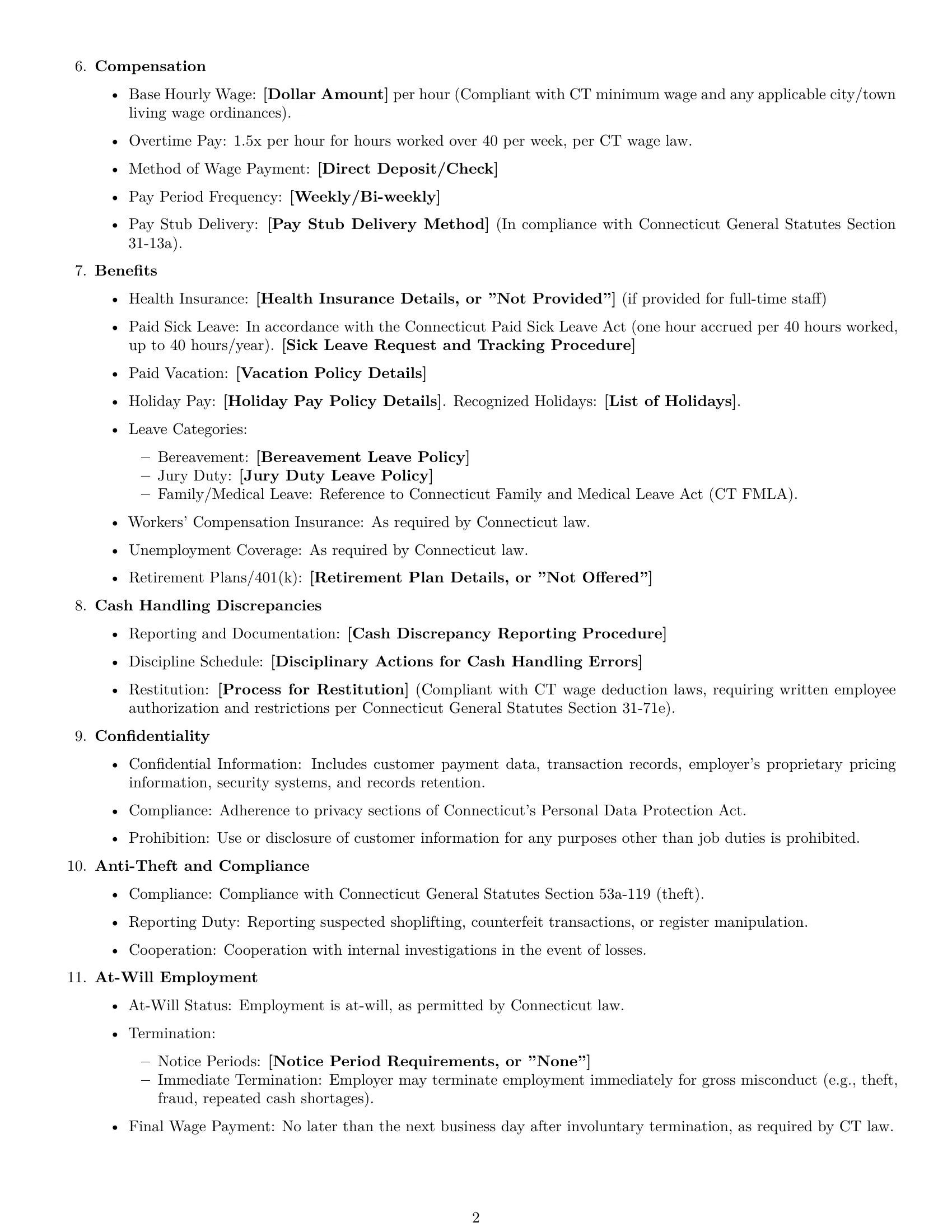 Preview page 2 of Free Connecticut cashier employment contract template