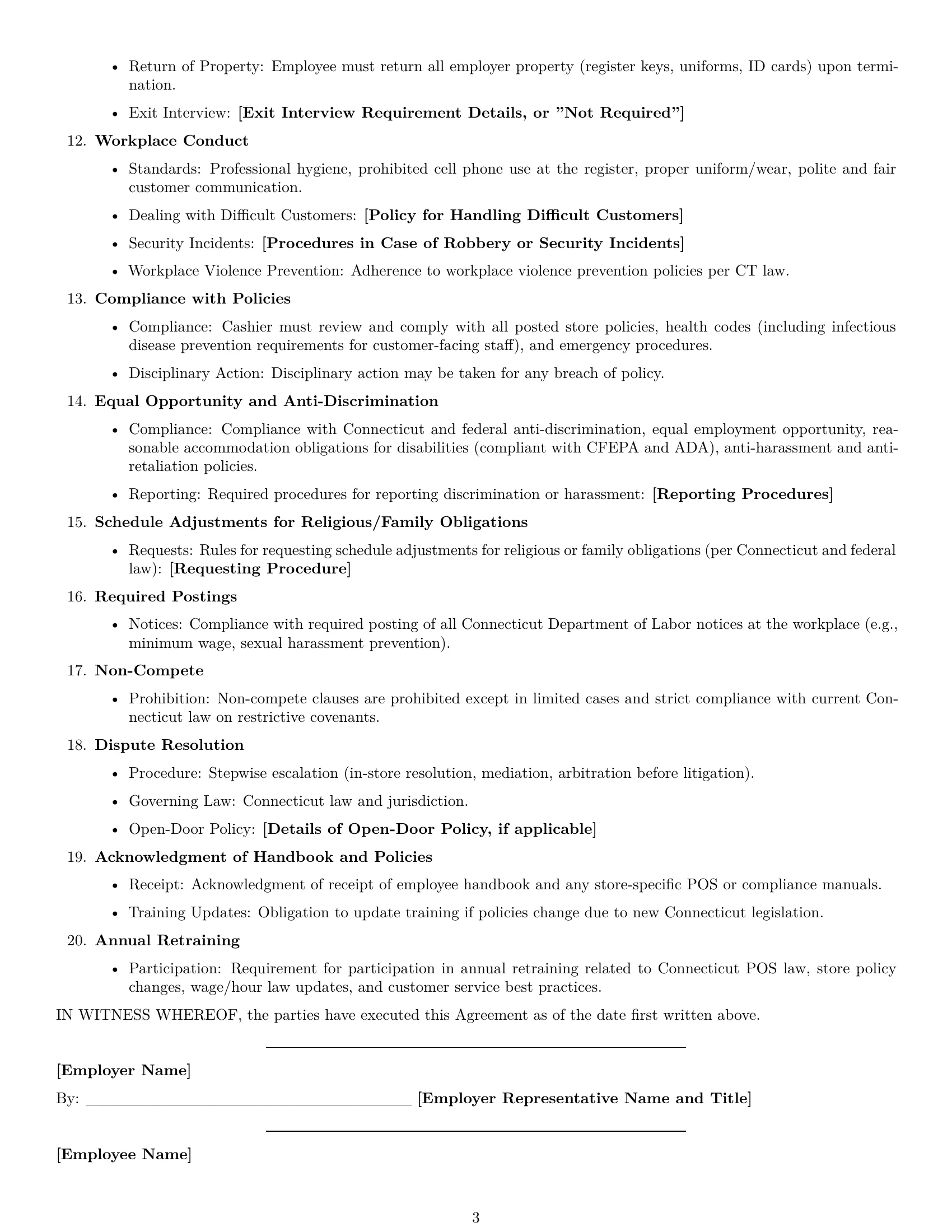 Preview page 3 of Free Connecticut cashier employment contract template