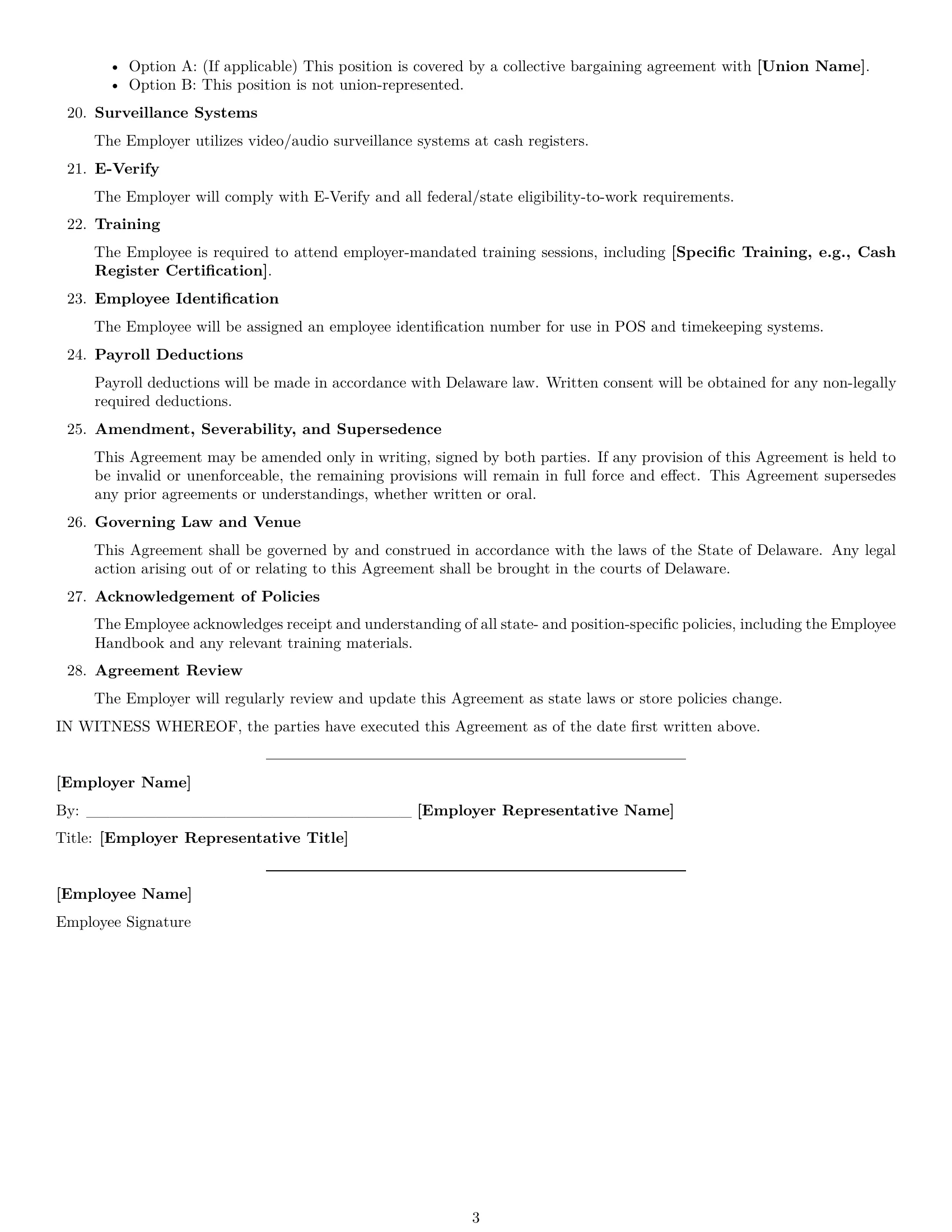 Preview page 3 of Free Delaware cashier employment contract template