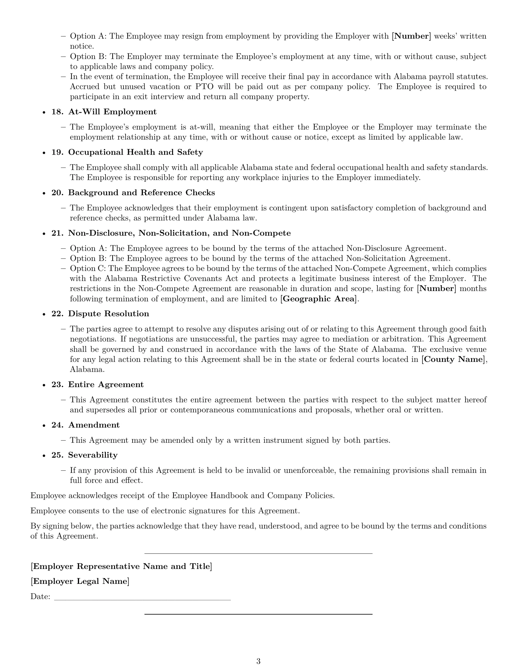 Preview page 3 of Free Alabama office manager employment contract template