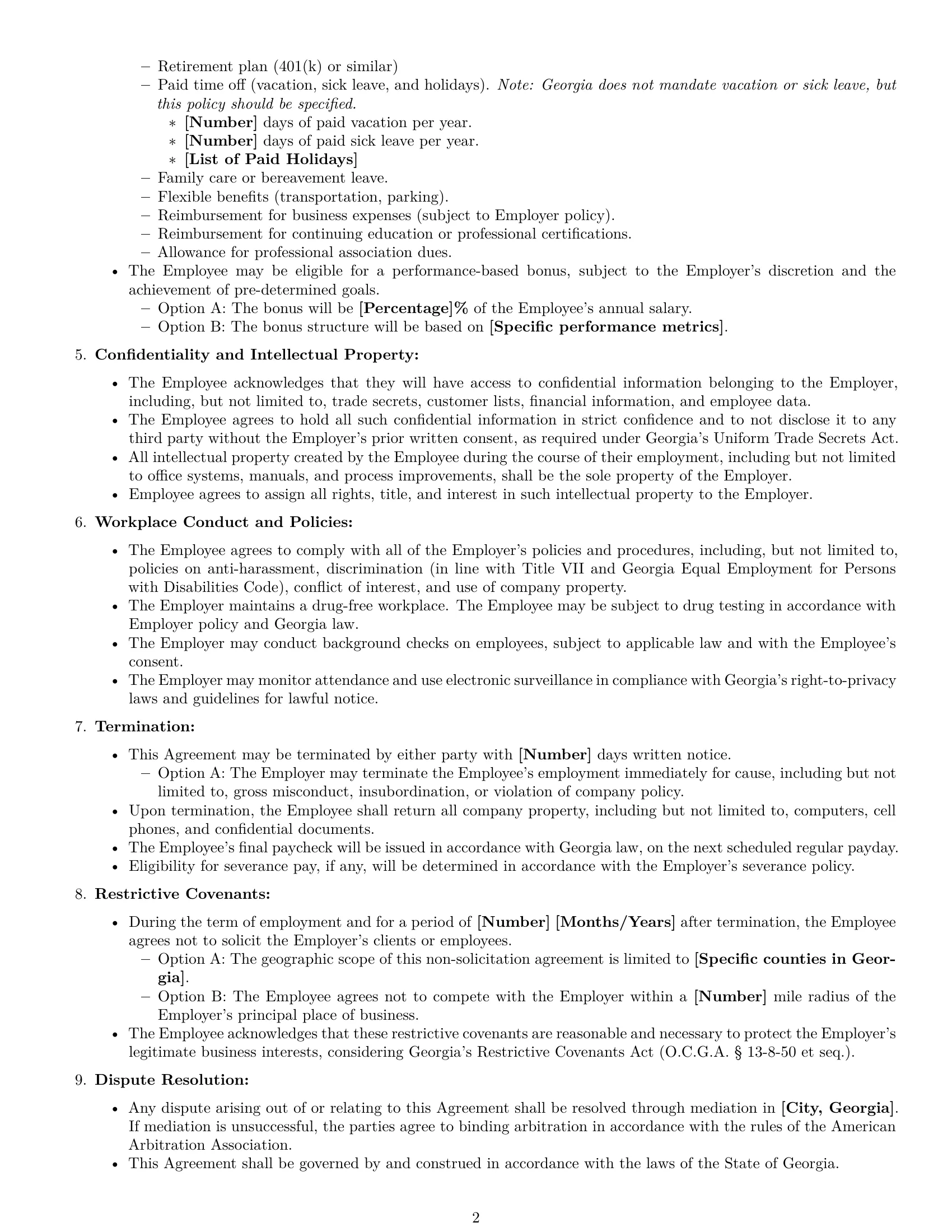 Preview page 2 of Free Georgia office manager employment contract template