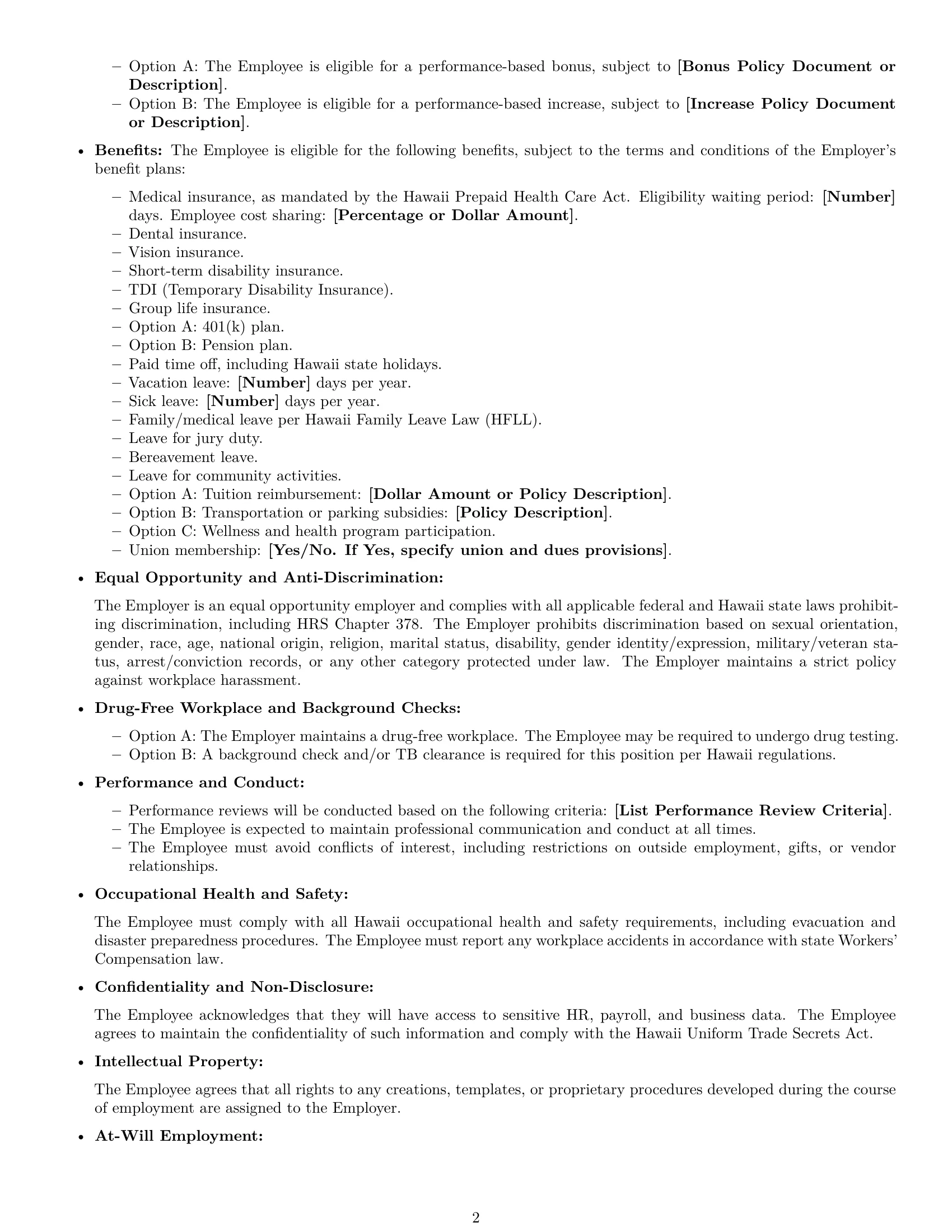 Preview page 2 of Free Hawaii office manager employment contract template