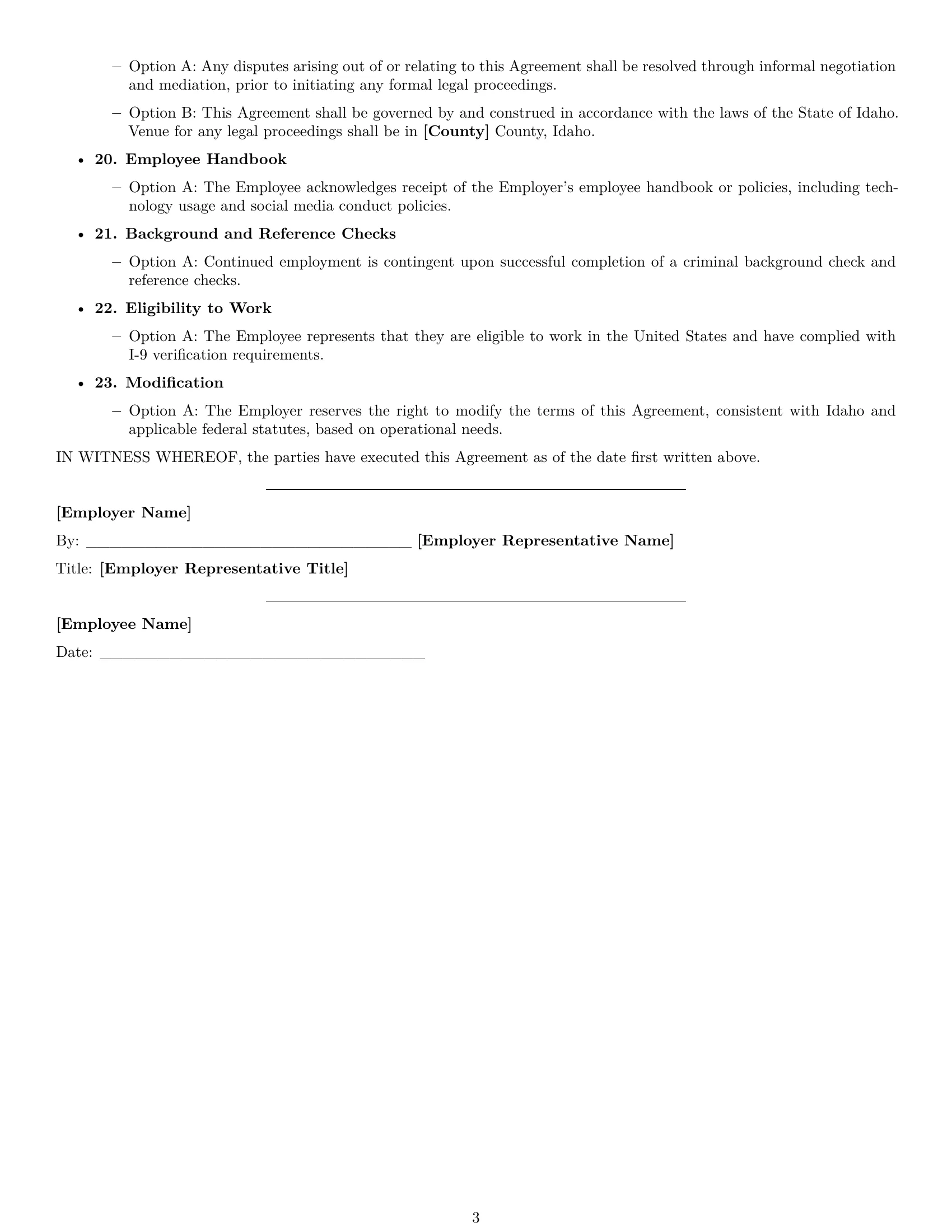 Preview page 3 of Free Idaho office manager employment contract template