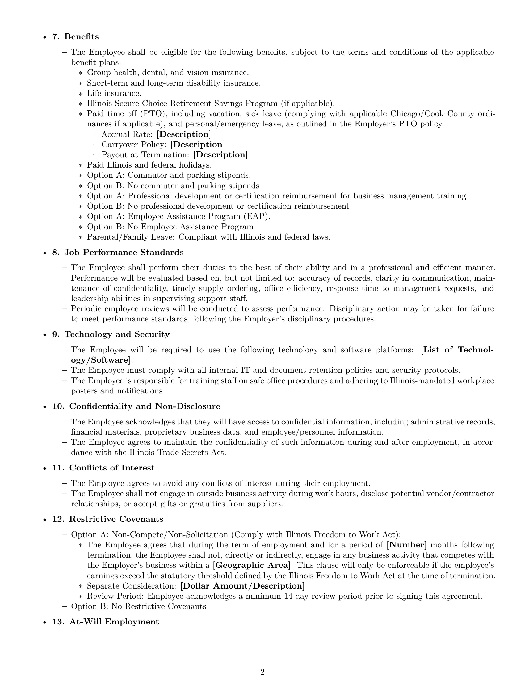 Preview page 2 of Free Illinois office manager employment contract template