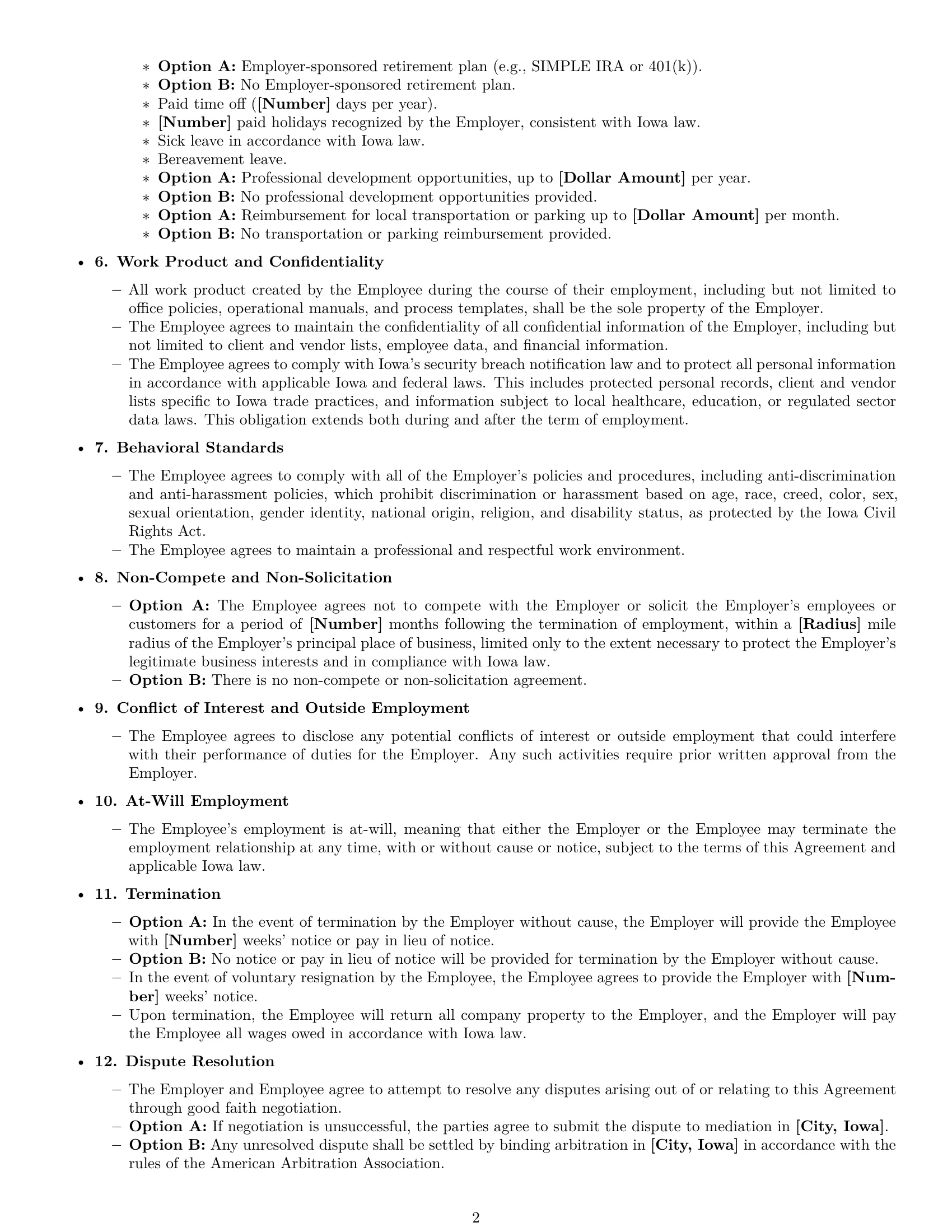 Preview page 2 of Free Iowa office manager employment contract template