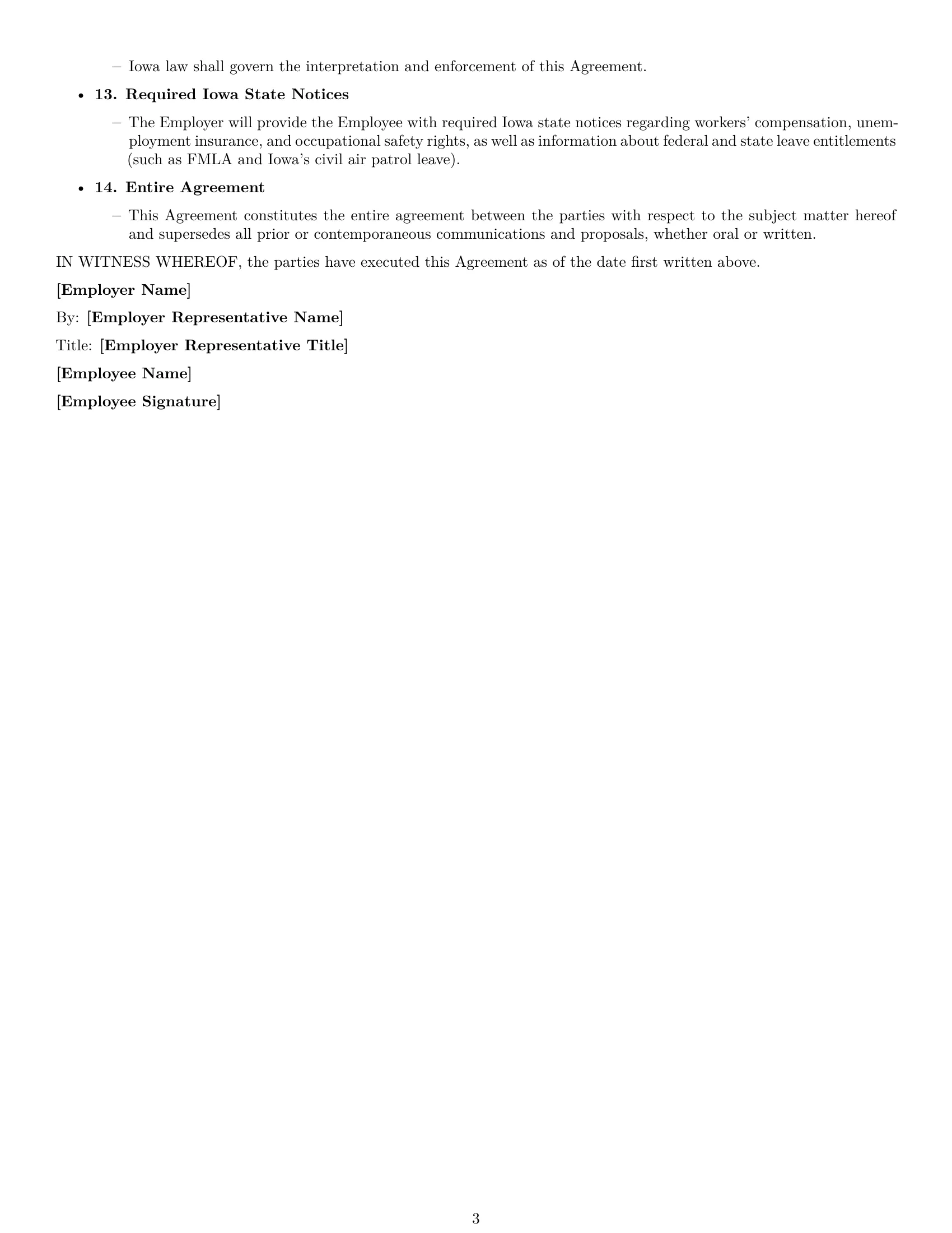 Preview page 3 of Free Iowa office manager employment contract template