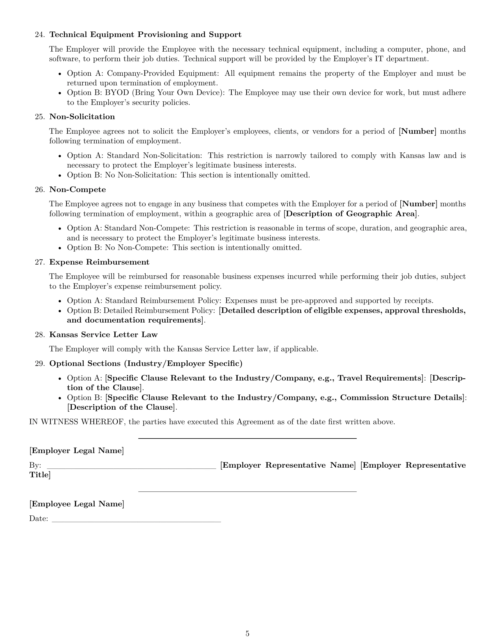 Preview page 5 of Free Kansas office manager employment contract template