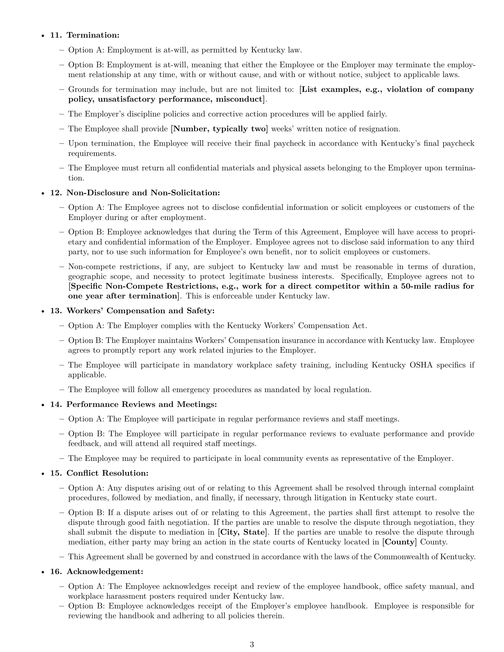 Preview page 3 of Free Kentucky office manager employment contract template