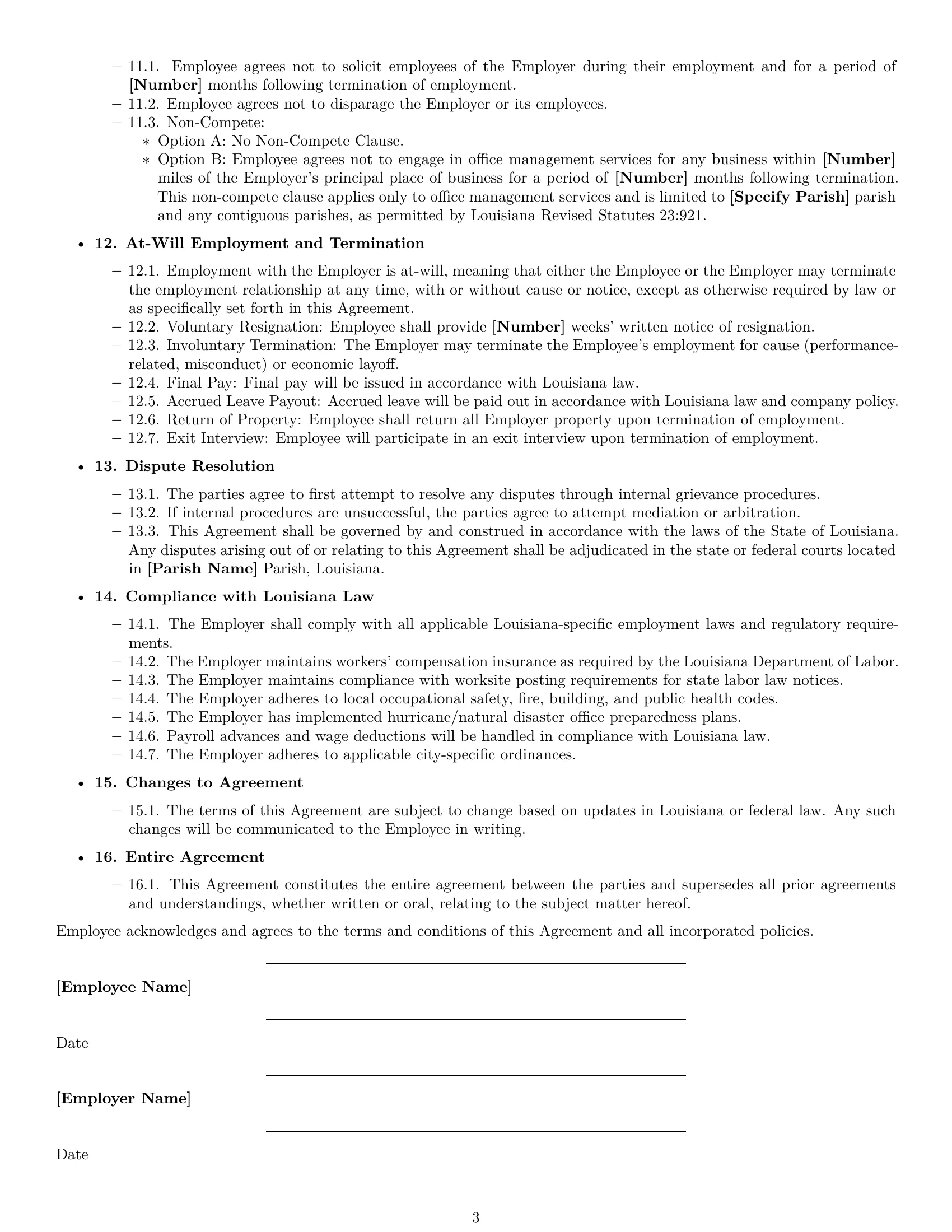 Preview page 3 of Free Louisiana office manager employment contract template