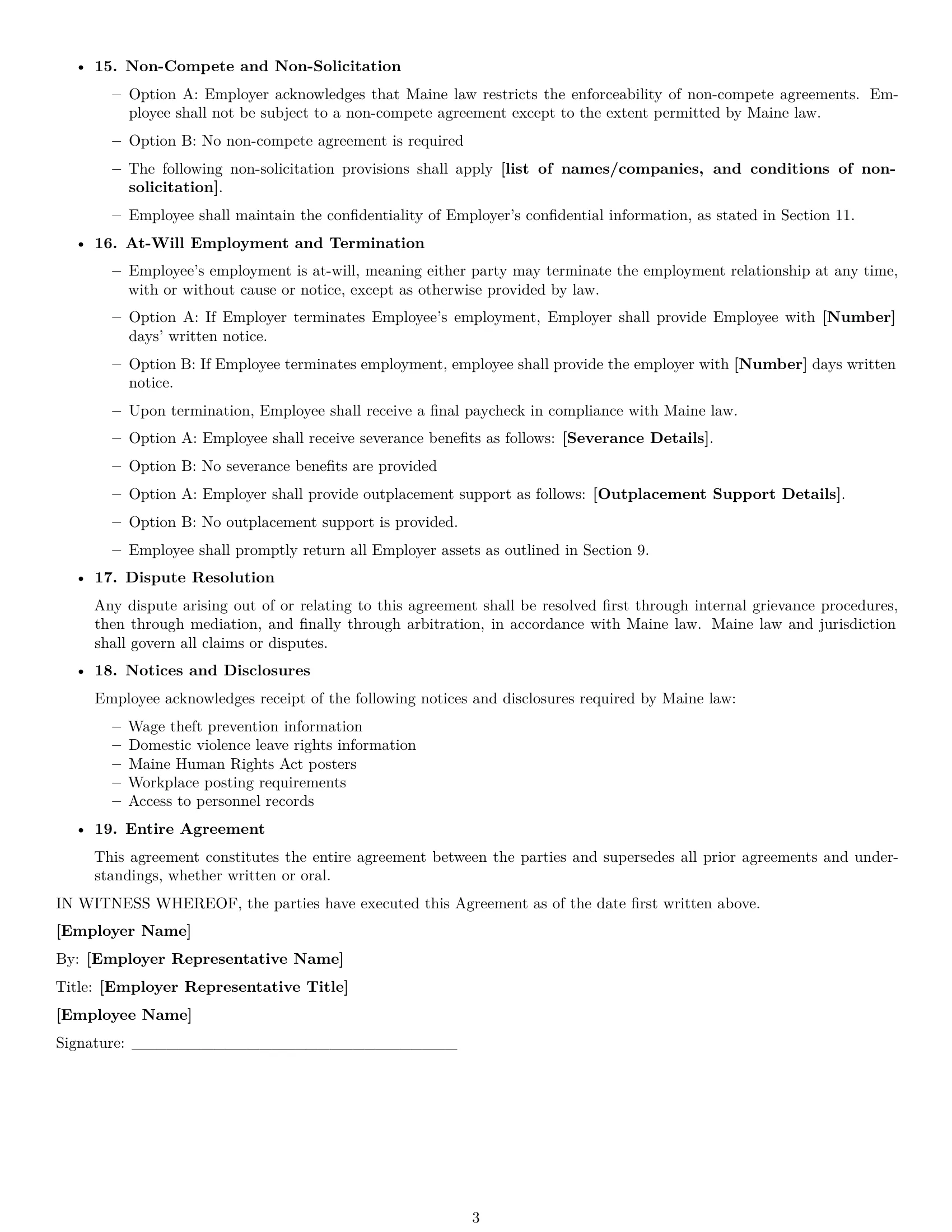 Preview page 3 of Free Maine office manager employment contract template