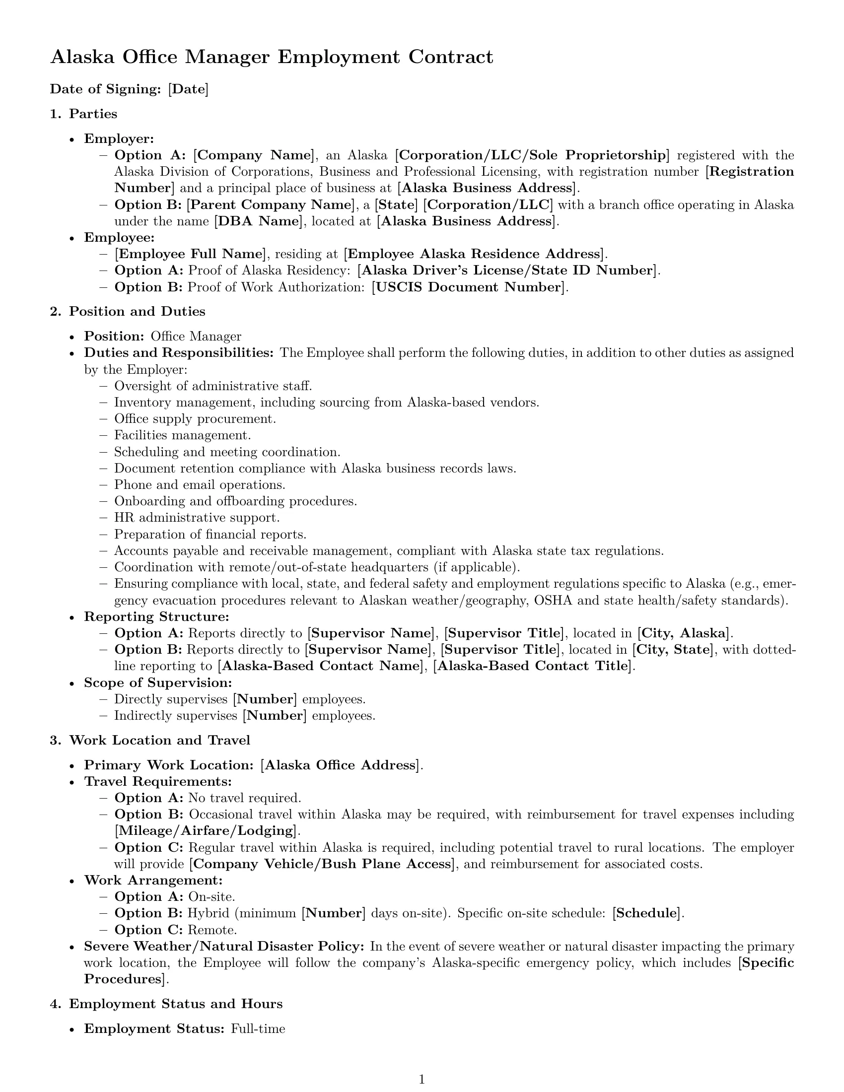 Preview page 1 of Free Alaska office manager employment contract template