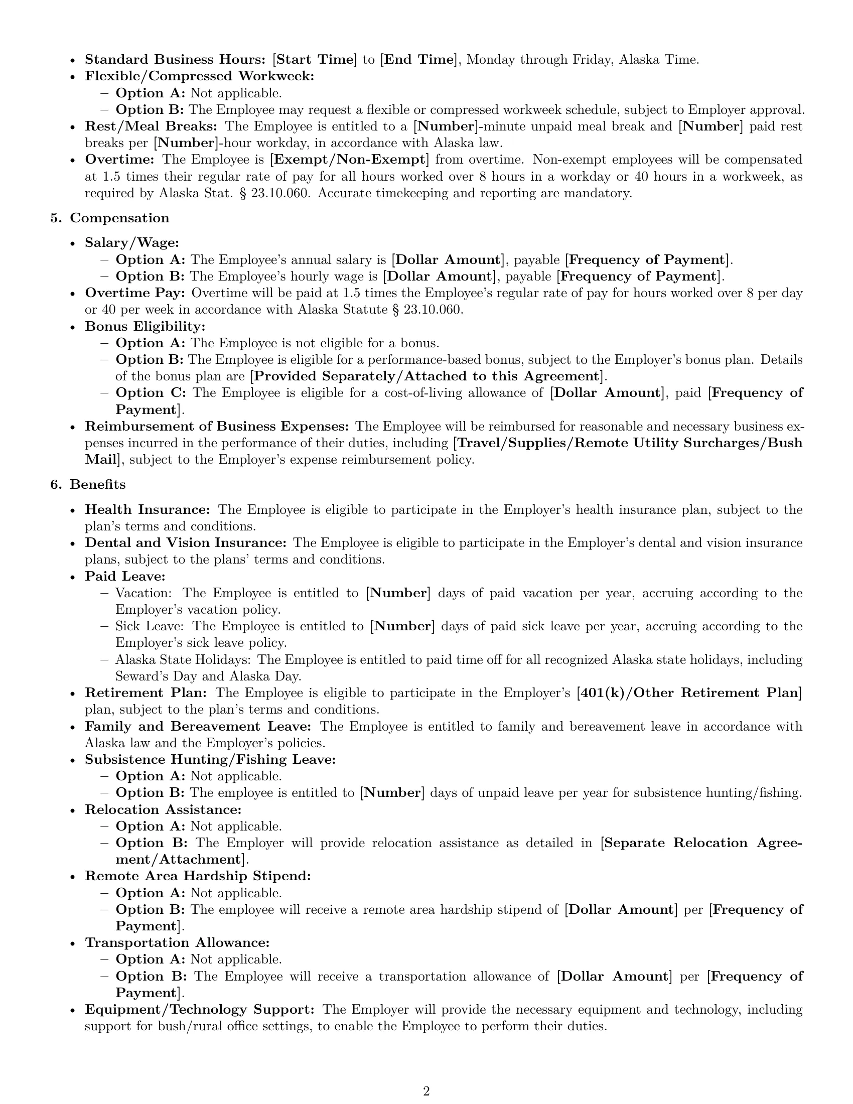 Preview page 2 of Free Alaska office manager employment contract template