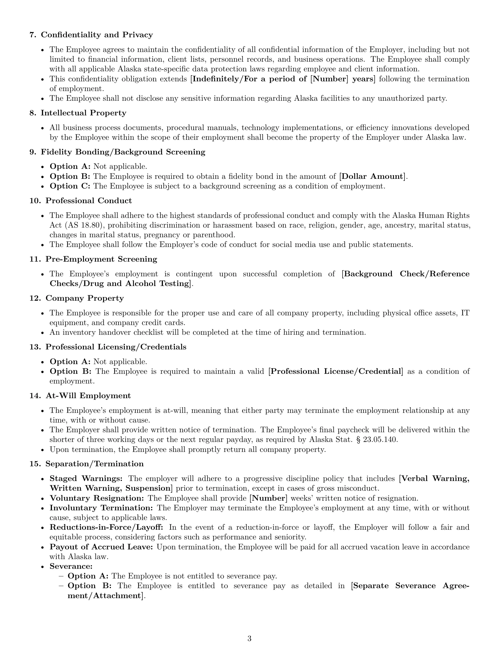 Preview page 3 of Free Alaska office manager employment contract template