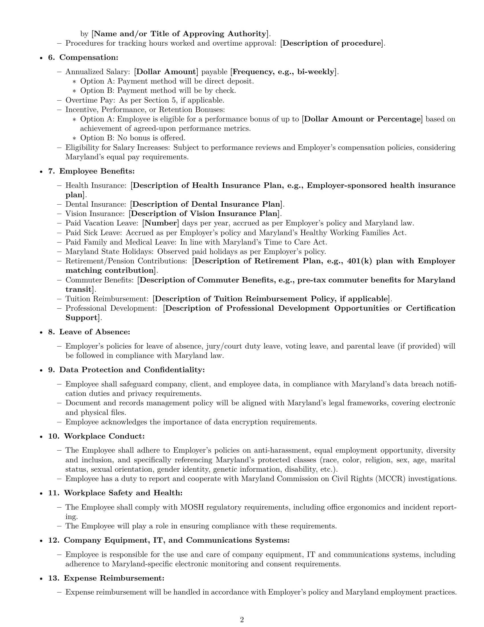 Preview page 2 of Free Maryland office manager employment contract template