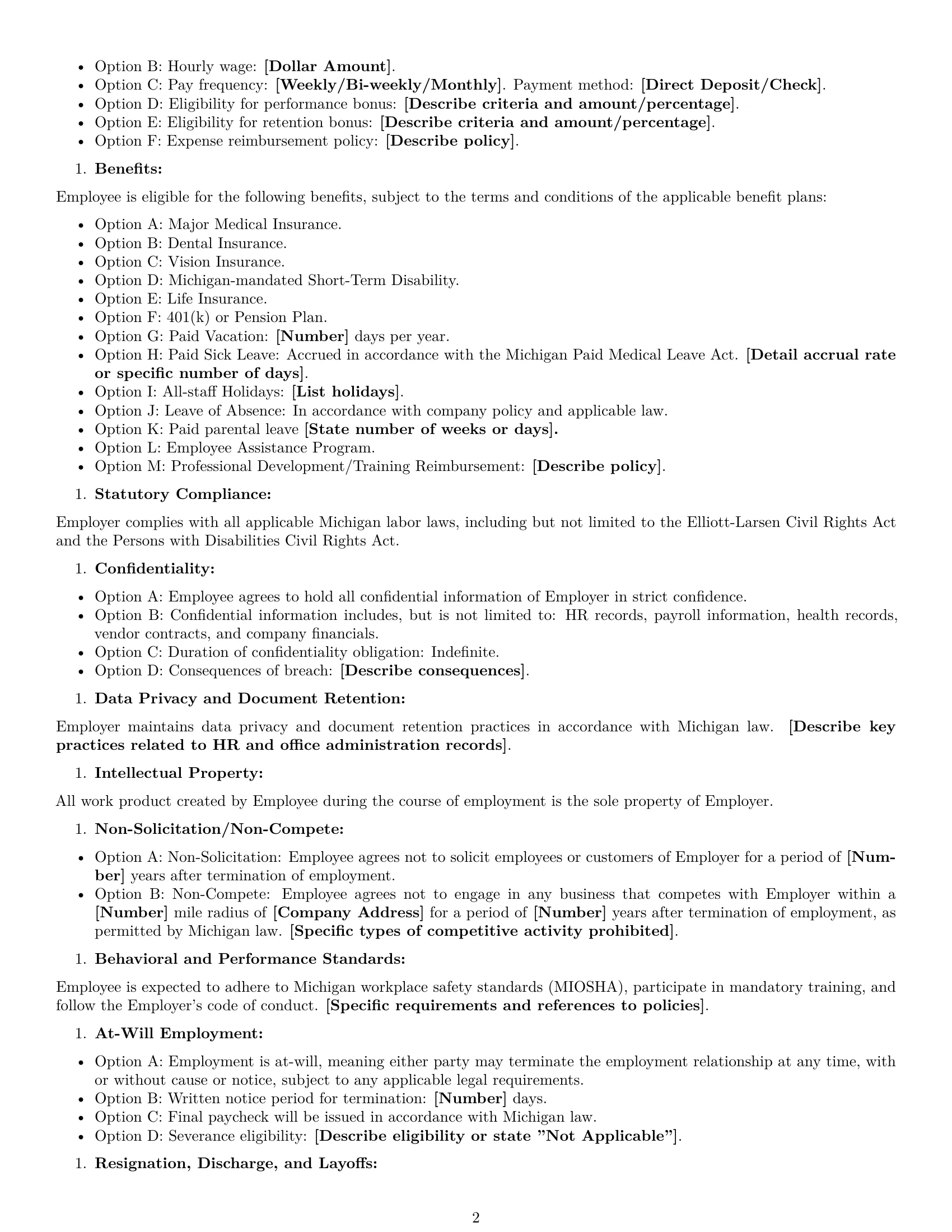 Preview page 2 of Free Michigan office manager employment contract template
