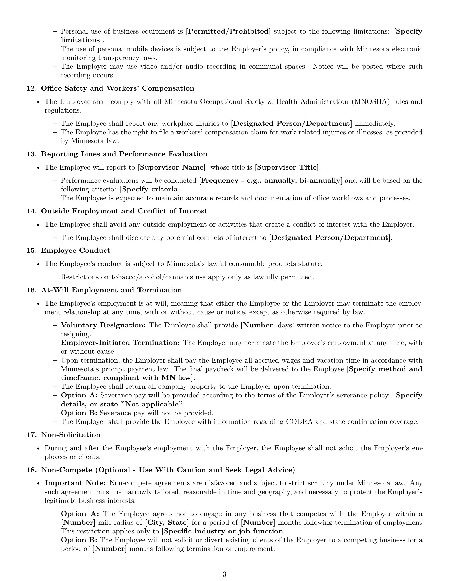 Preview page 3 of Free Minnesota office manager employment contract template