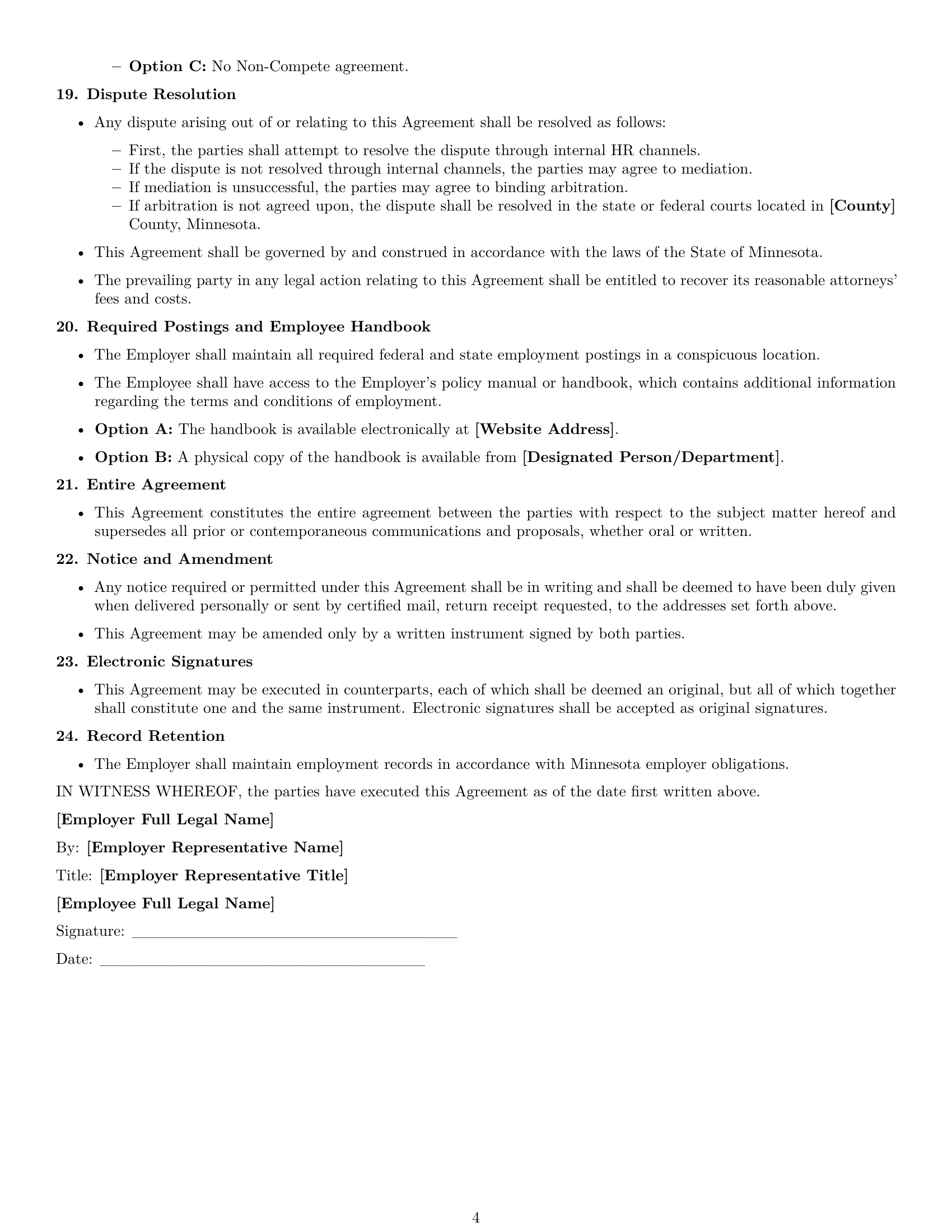 Preview page 4 of Free Minnesota office manager employment contract template