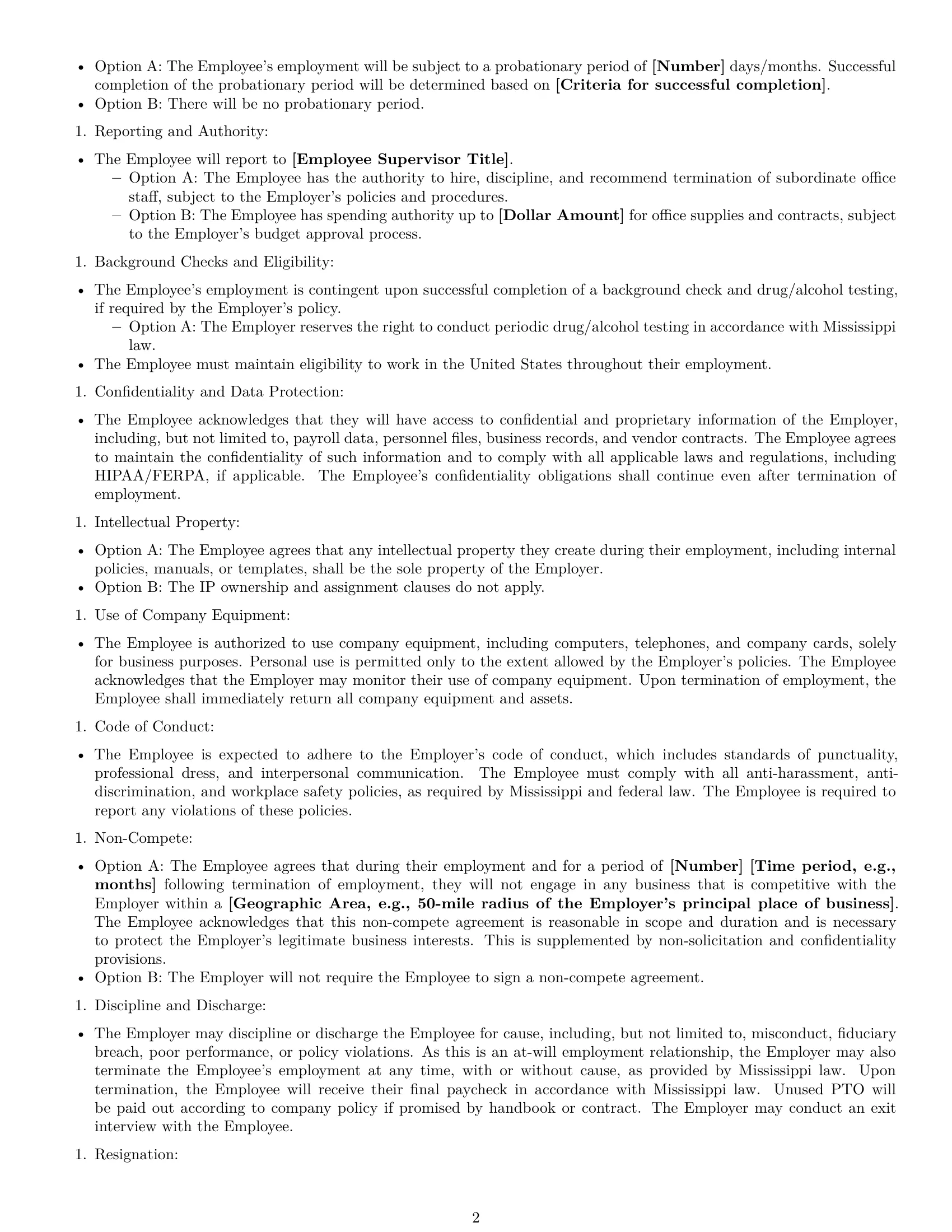 Preview page 2 of Free Mississippi office manager employment contract template