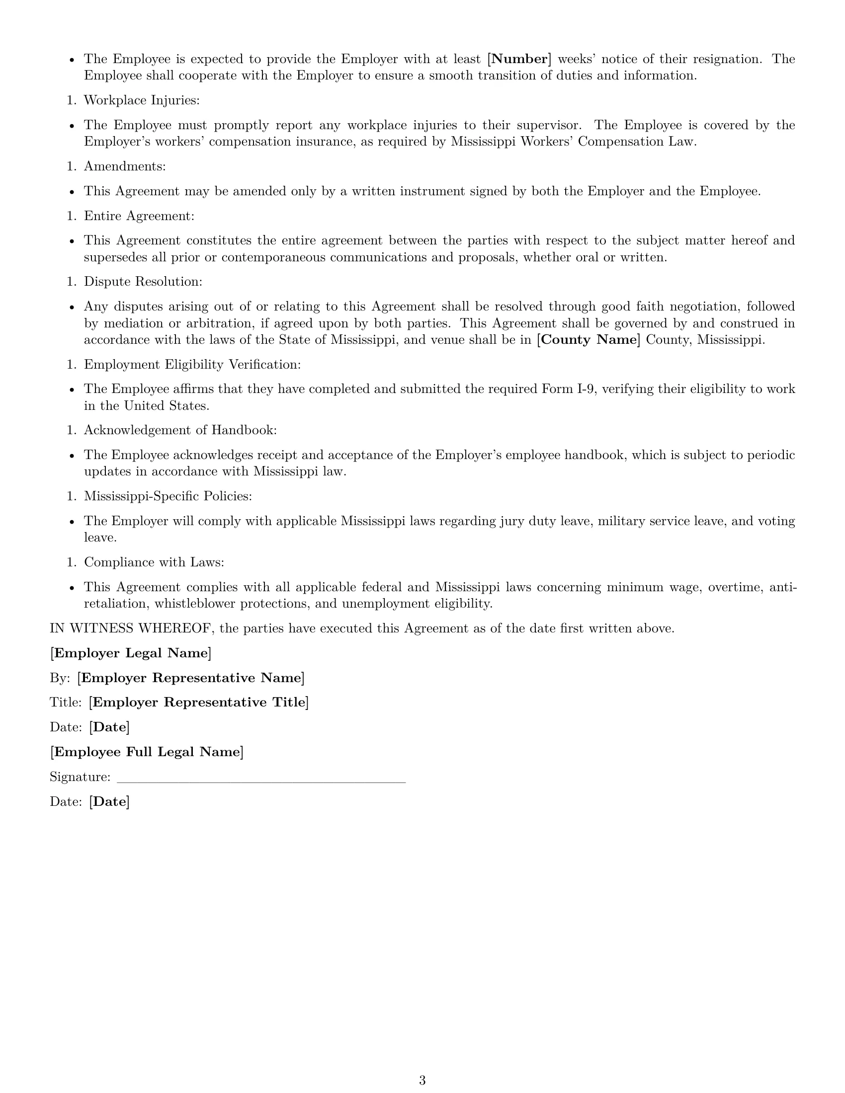 Preview page 3 of Free Mississippi office manager employment contract template