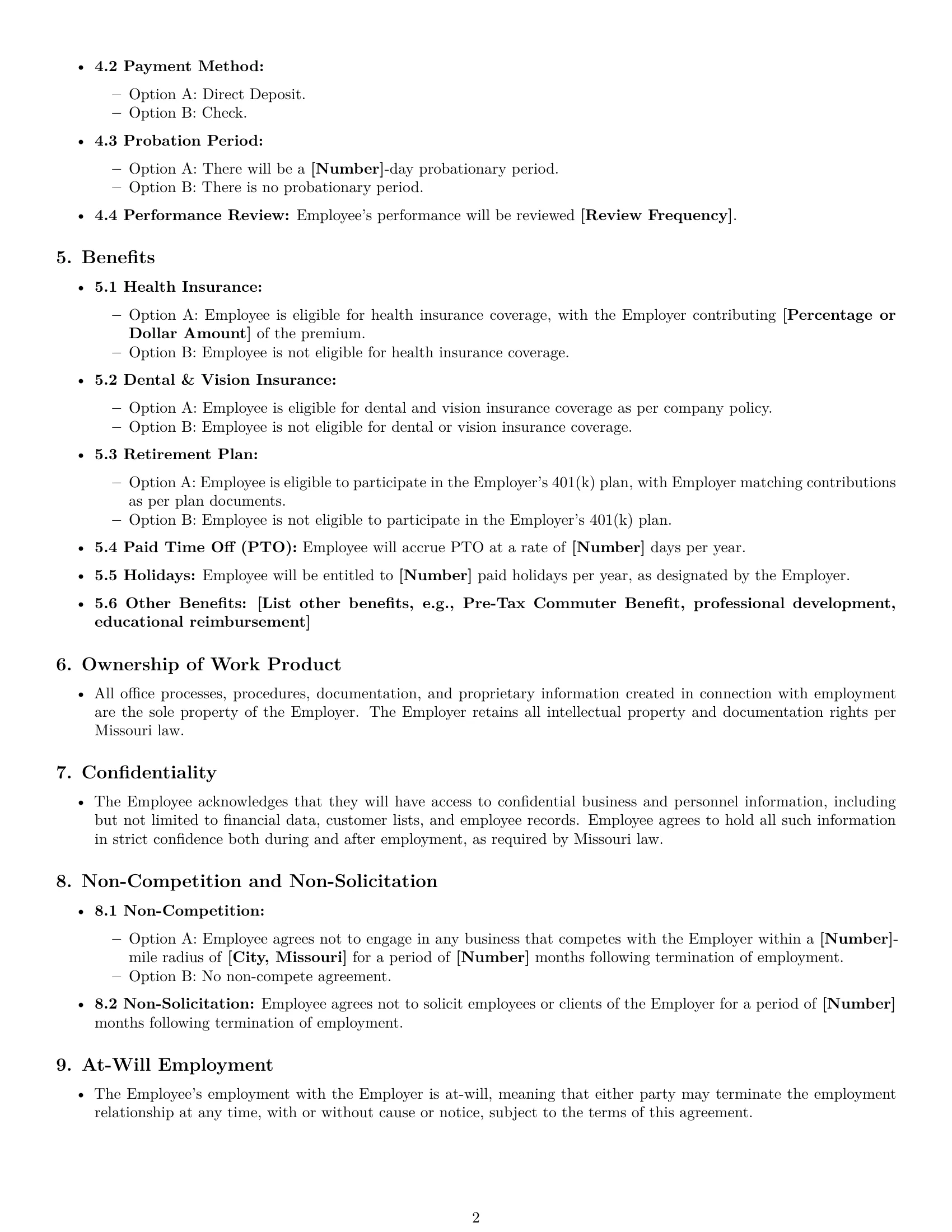 Preview page 2 of Free Missouri office manager employment contract template