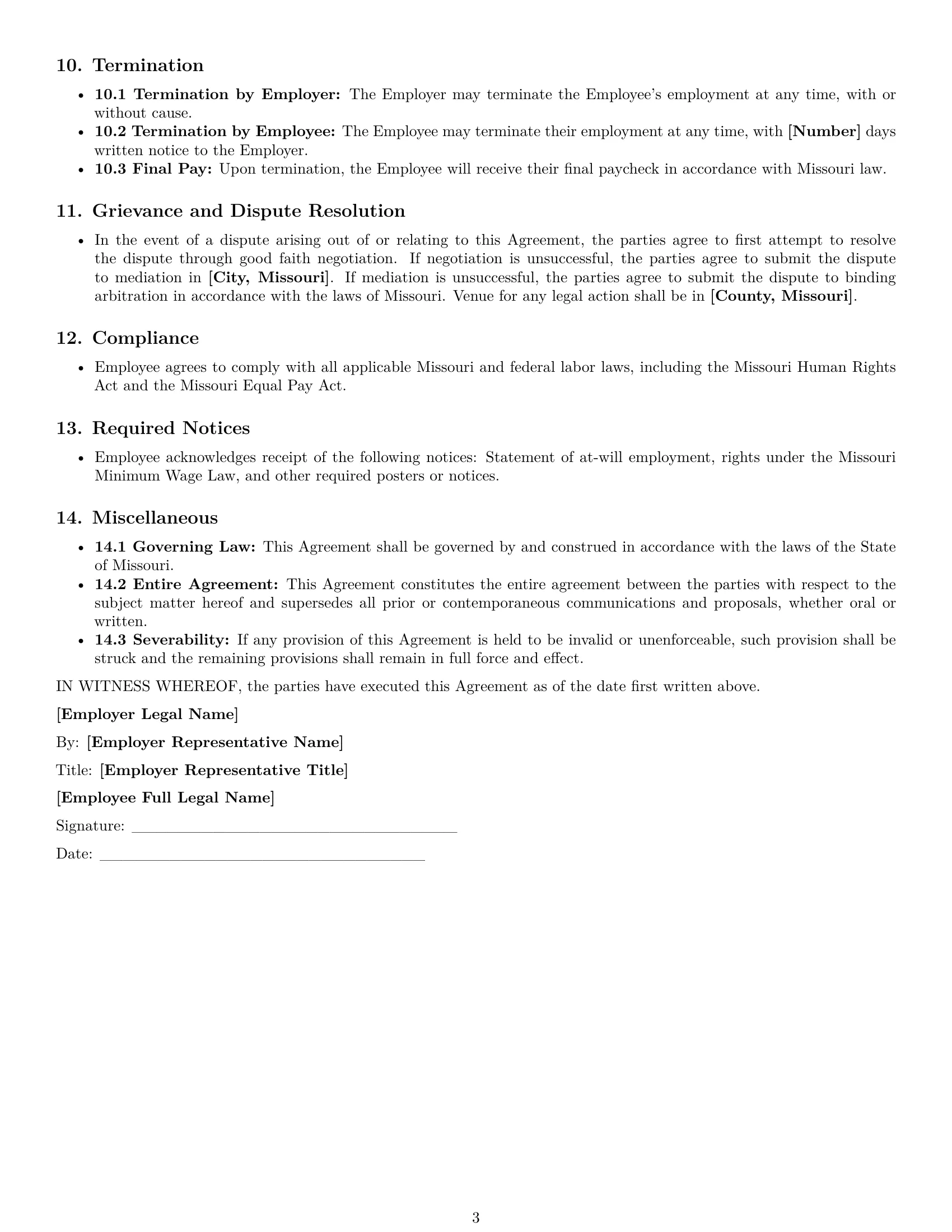 Preview page 3 of Free Missouri office manager employment contract template