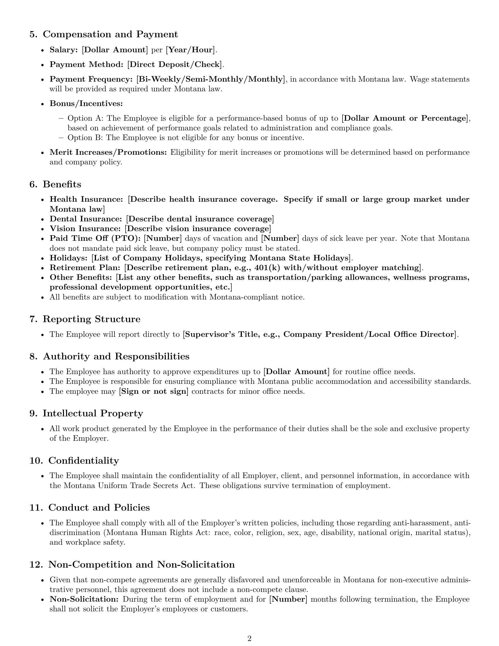 Preview page 2 of Free Montana office manager employment contract template