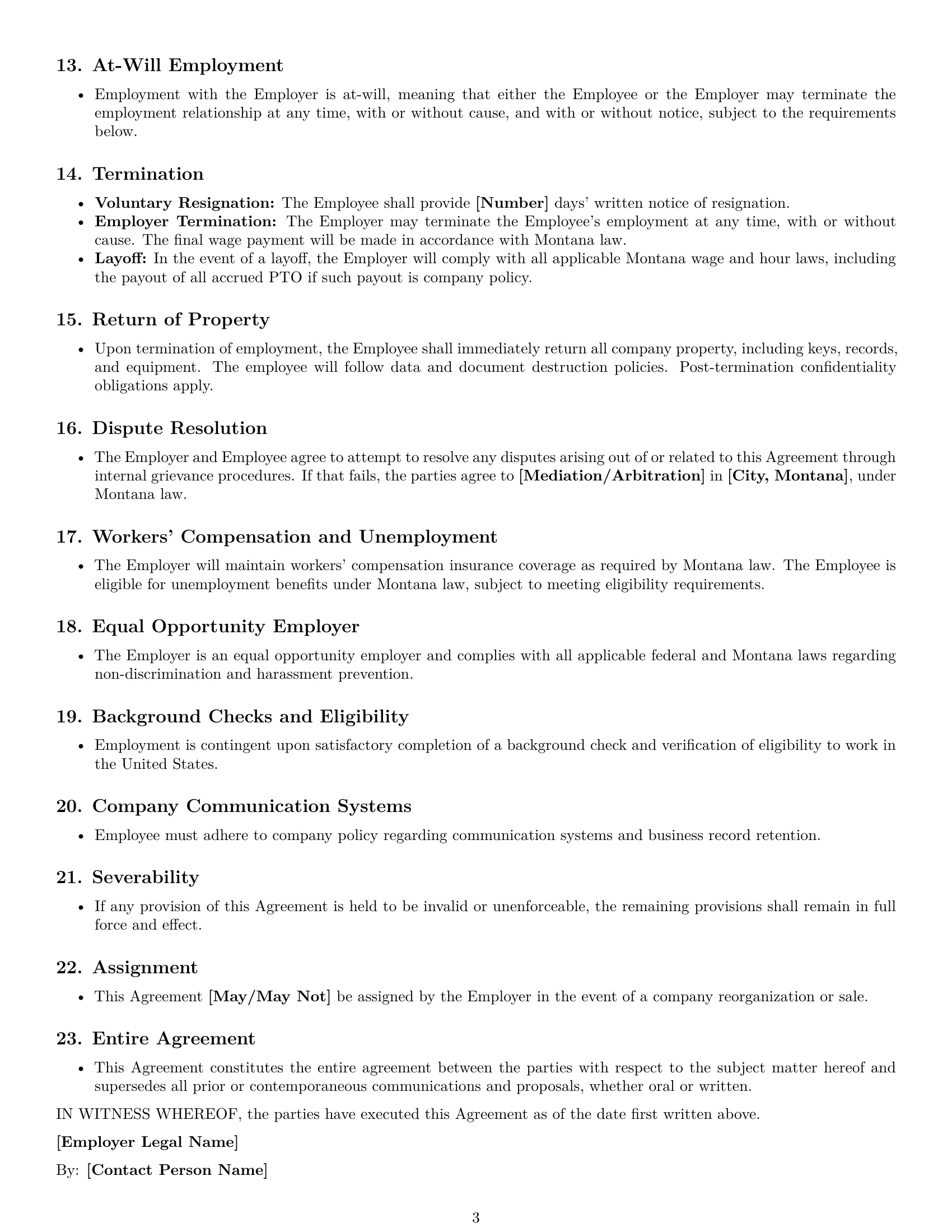 Preview page 3 of Free Montana office manager employment contract template